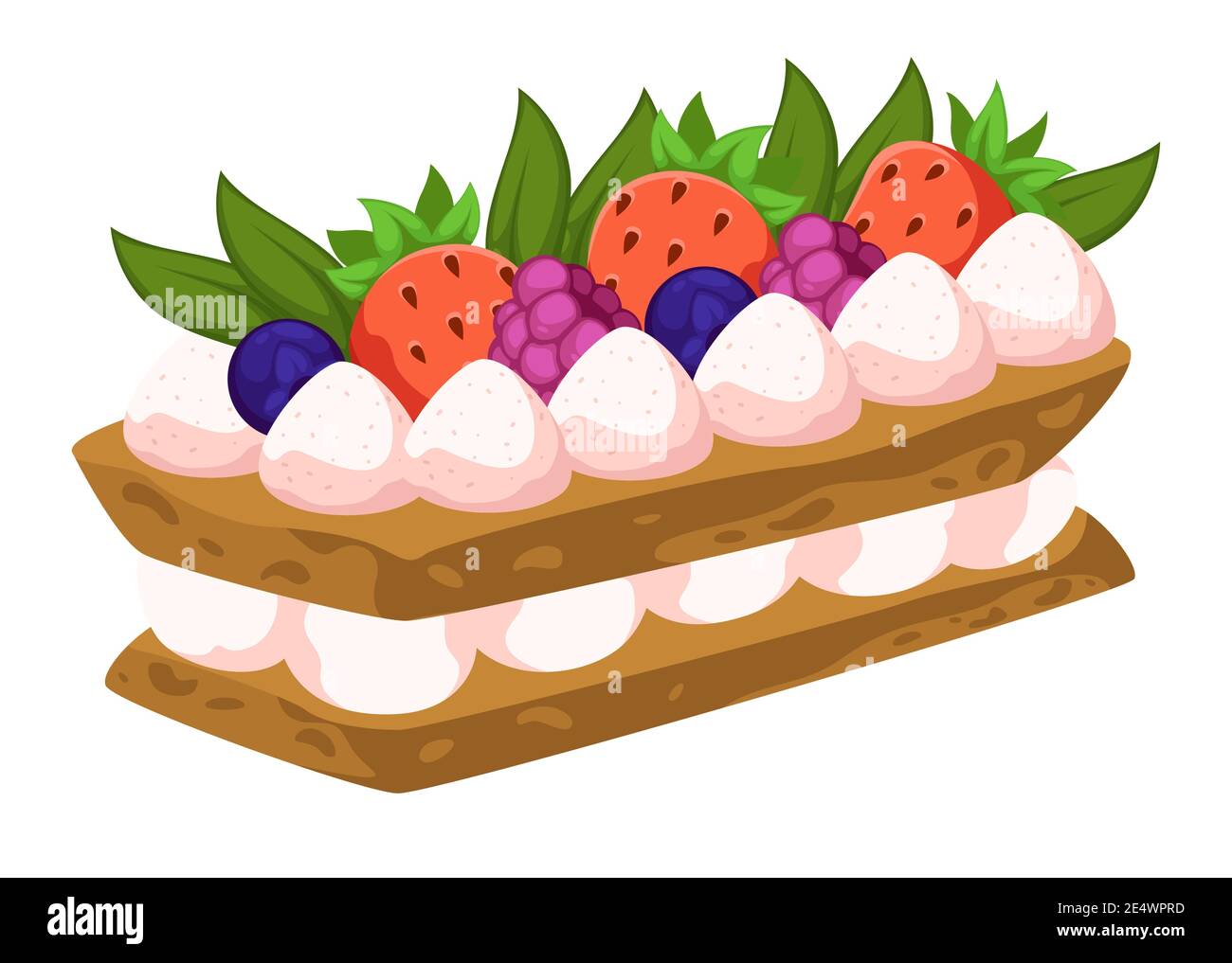 Torta o torta a strati con panna montata e frutti di bosco Illustrazione Vettoriale