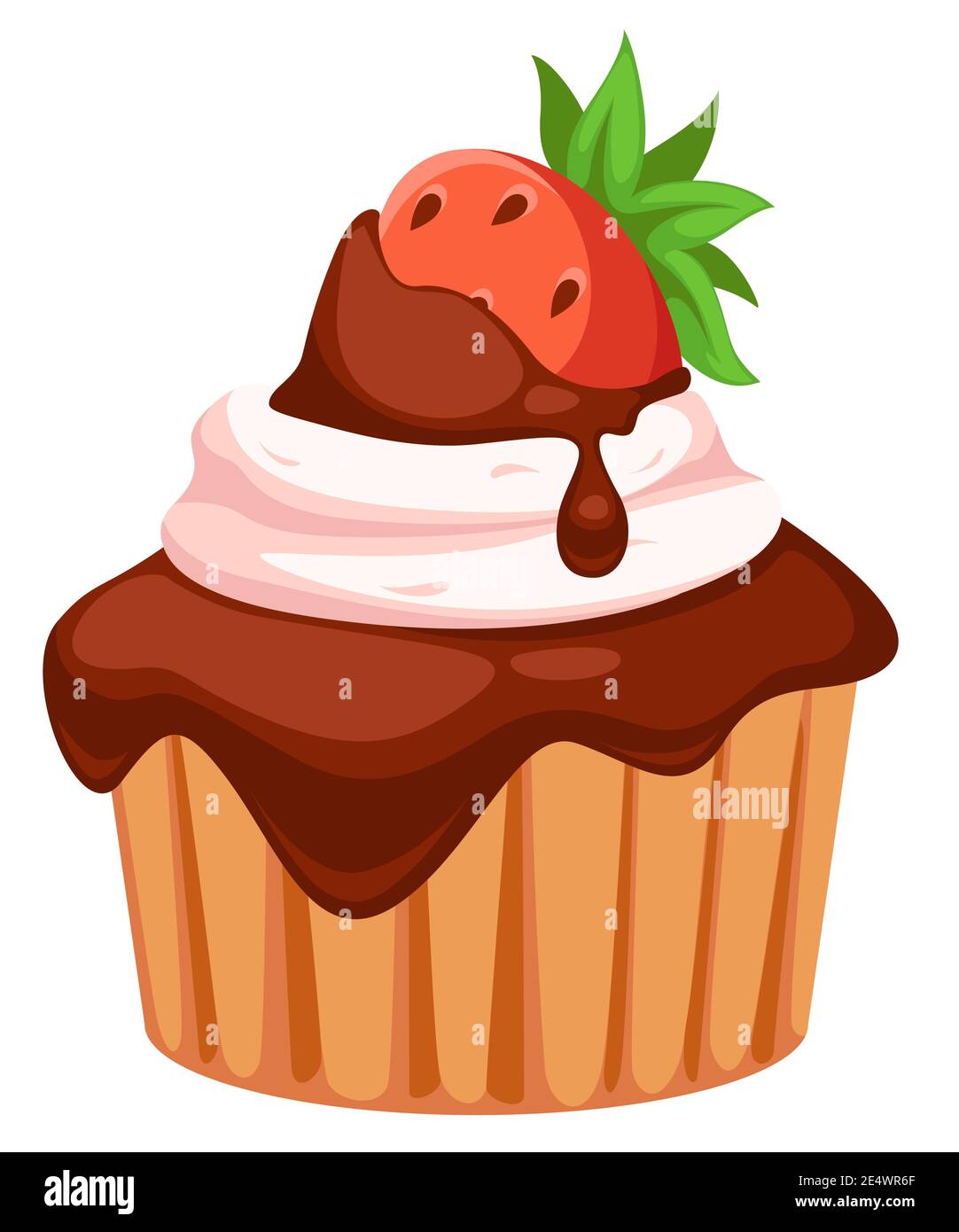 Cupcake o torta piccola con fragola e cioccolato Illustrazione Vettoriale