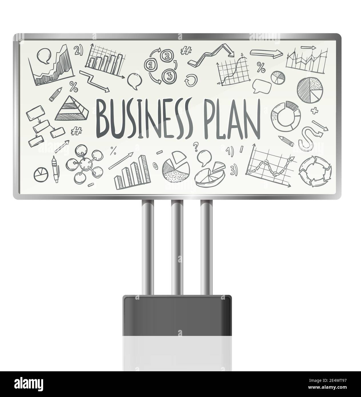 Affissioni pubblicitarie con grafici di business di schizzo e vettore di diagrammi finanziari illustrazione Illustrazione Vettoriale
