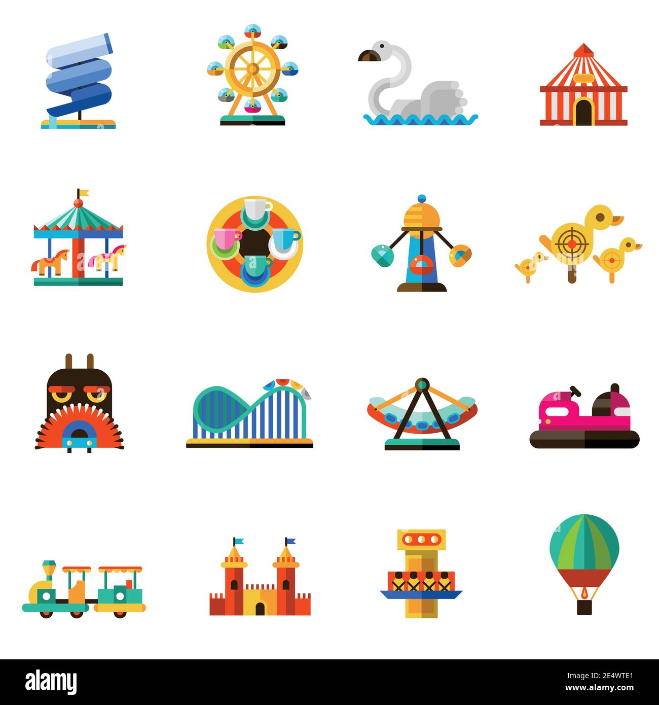 Divertimento per tutta la famiglia parco ricreativo icone decorative insieme vettore isolato illustrazione Illustrazione Vettoriale