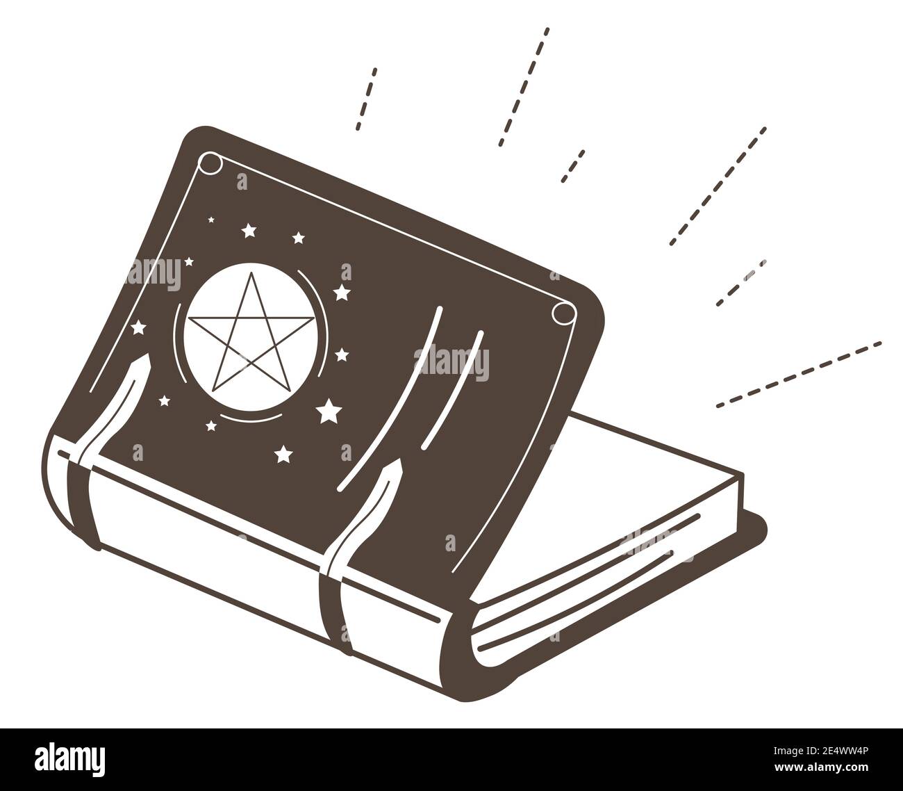Libro magico con pentagramma, incantesimi e stregoneria Illustrazione Vettoriale