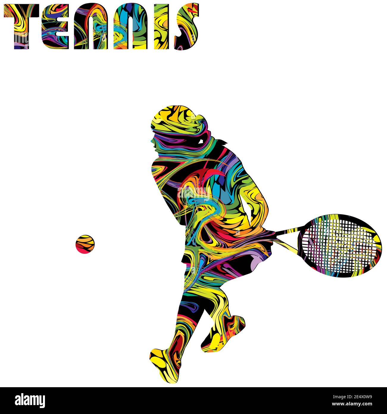 Poster da tennis con la silhouette colorata di una donna tennista Illustrazione Vettoriale