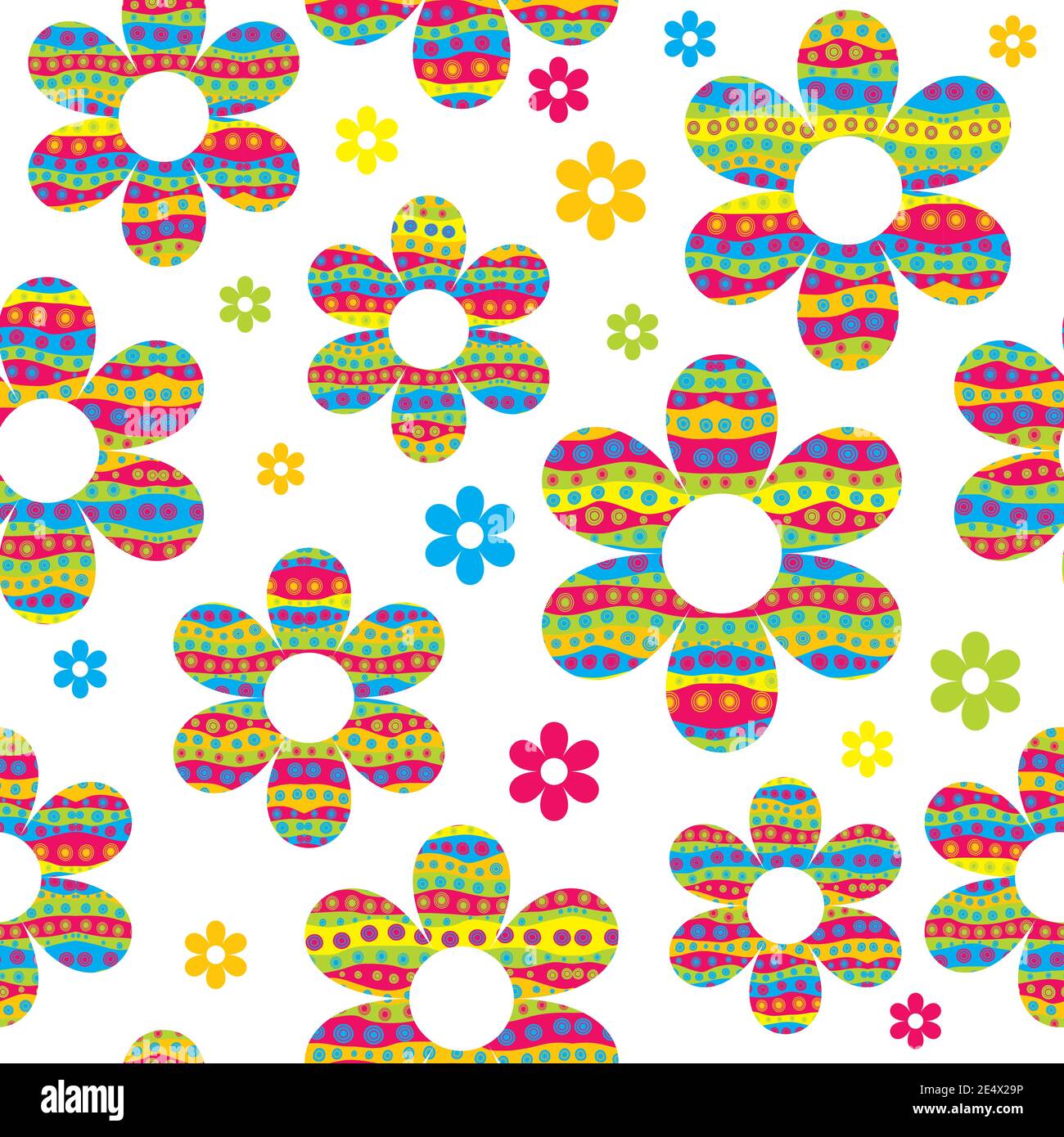 Motivo senza cuciture con fiori colorati fatti di cerchi Illustrazione Vettoriale