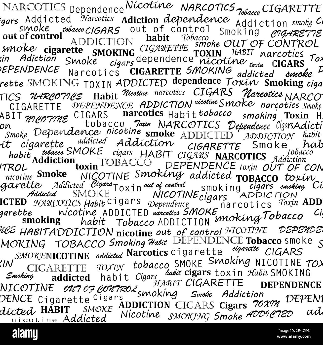 Tipografia modello senza giunture con parole sull'attività del fumo Illustrazione Vettoriale