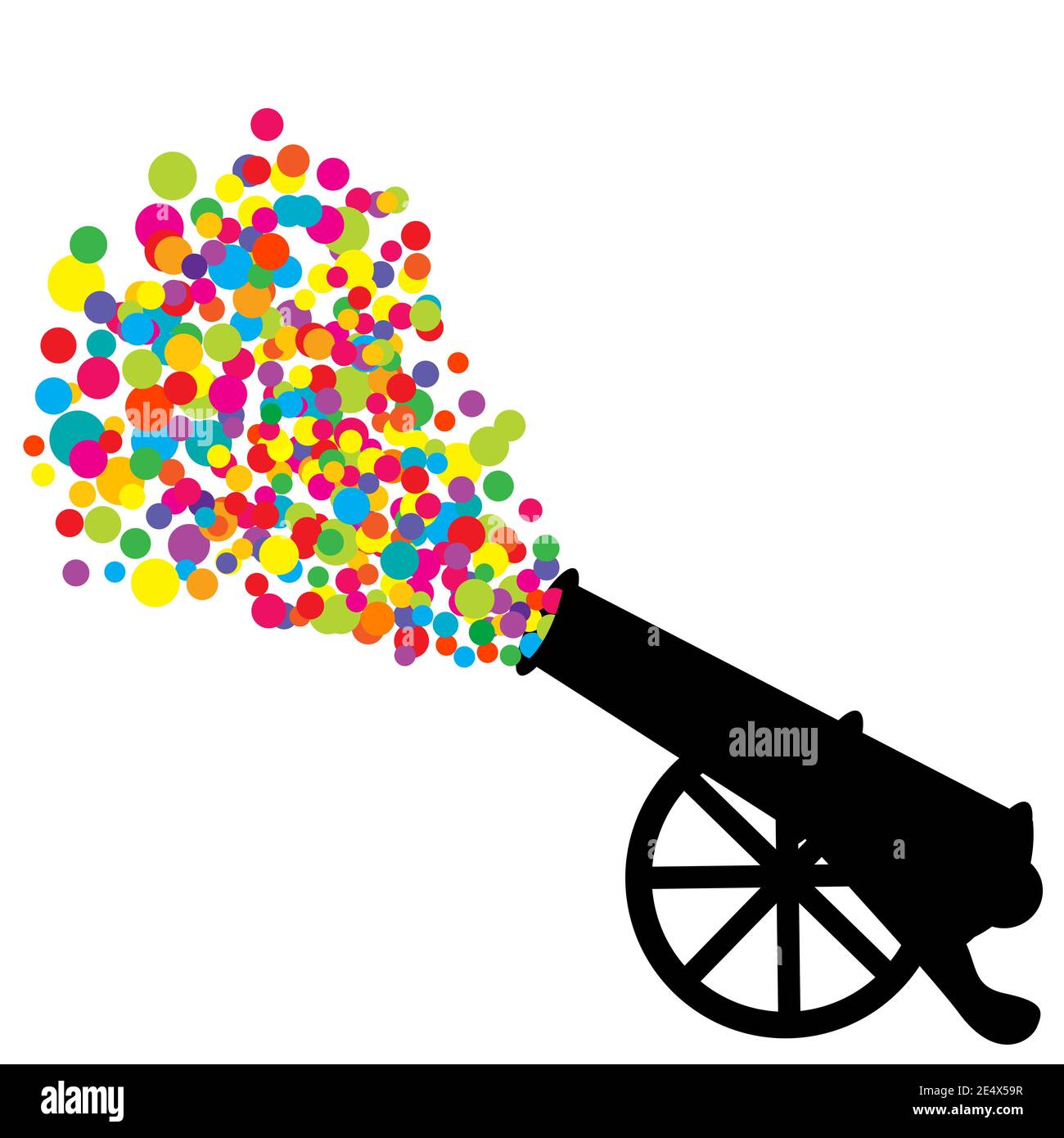 Illustrazione astratta con silhouette di cannone e bolle colorate Illustrazione Vettoriale