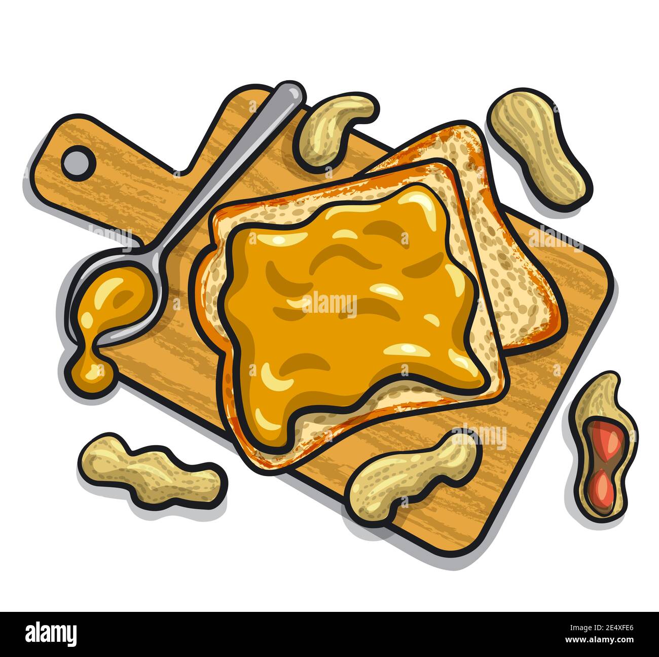 illustrazione dei sandwich di burro di arachidi con arachidi su un asse di legno Illustrazione Vettoriale