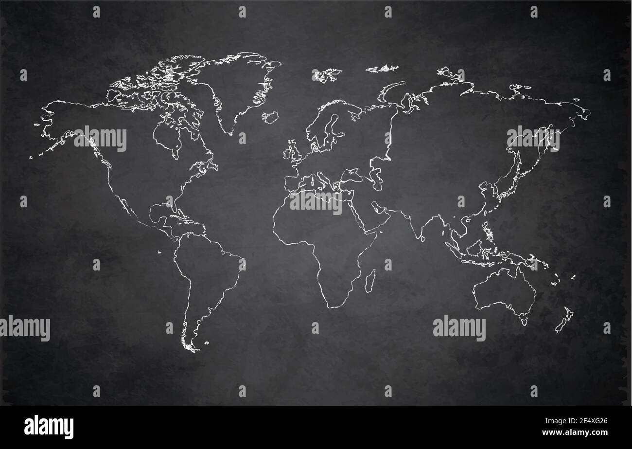 Mappa dei continenti del mondo, divisione amministrativa, continente separato, scheda di disegno lavagna bianca Foto Stock