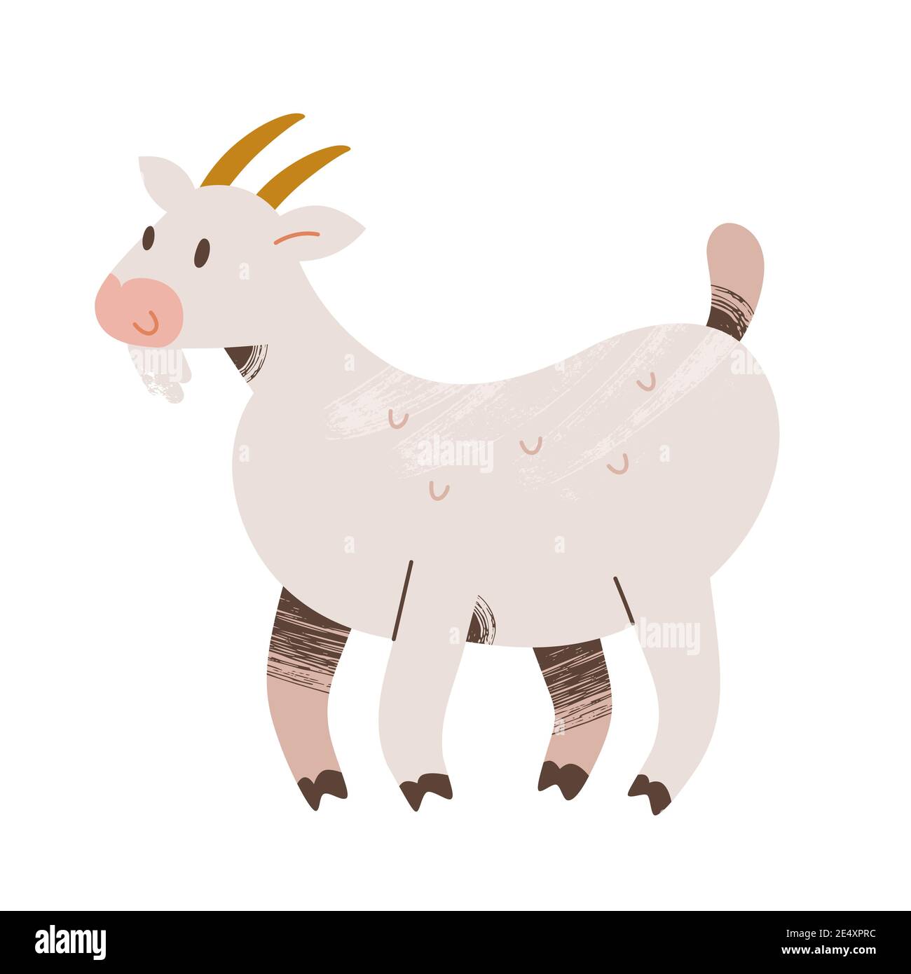 Cute illustrazione bianca della capra, disegno dell'animale della fattoria, clipart del vettore isolato Illustrazione Vettoriale