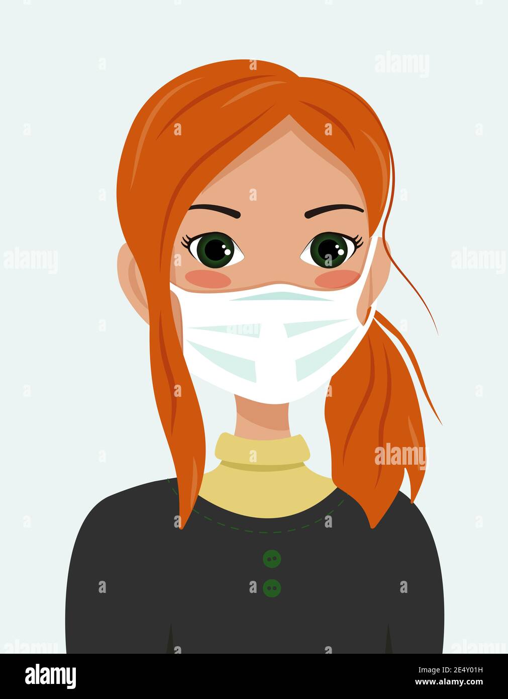 Una ragazza con capelli rossi con maschere mediche Illustrazione Vettoriale
