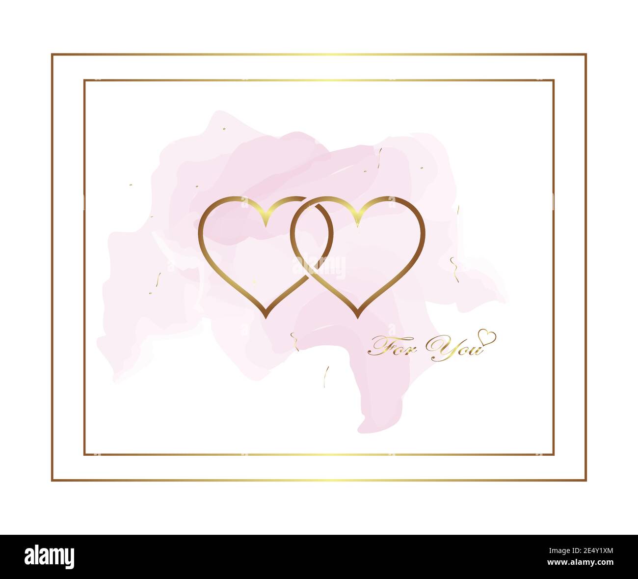 Due cuori dorati su fondo color acqua rosa da utilizzare per la celebrazione di San Valentino, l'amore e altre celebrazioni Illustrazione Vettoriale