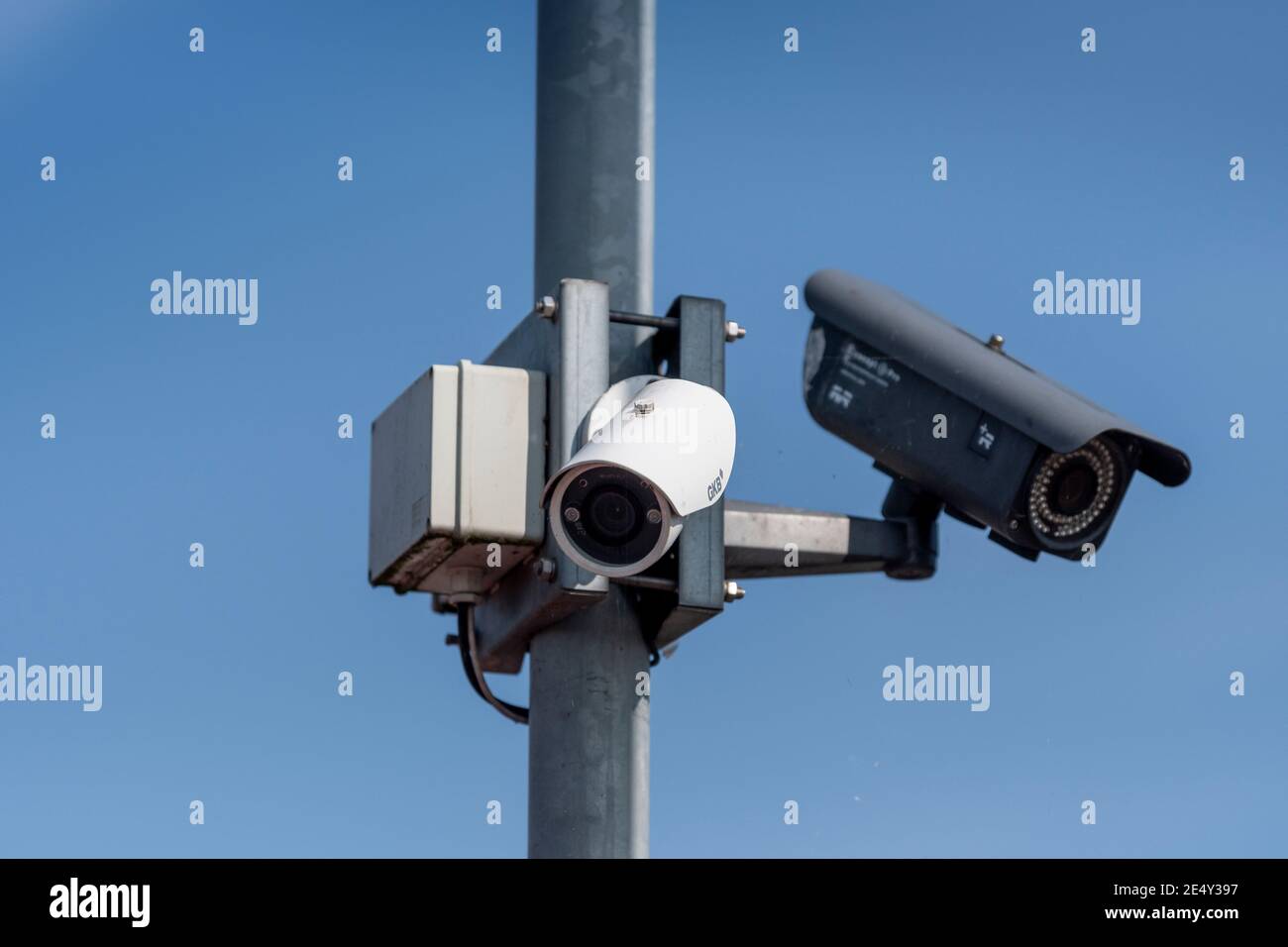 Telecamere di sicurezza in un business Park, Darlington, Regno Unito. Foto Stock