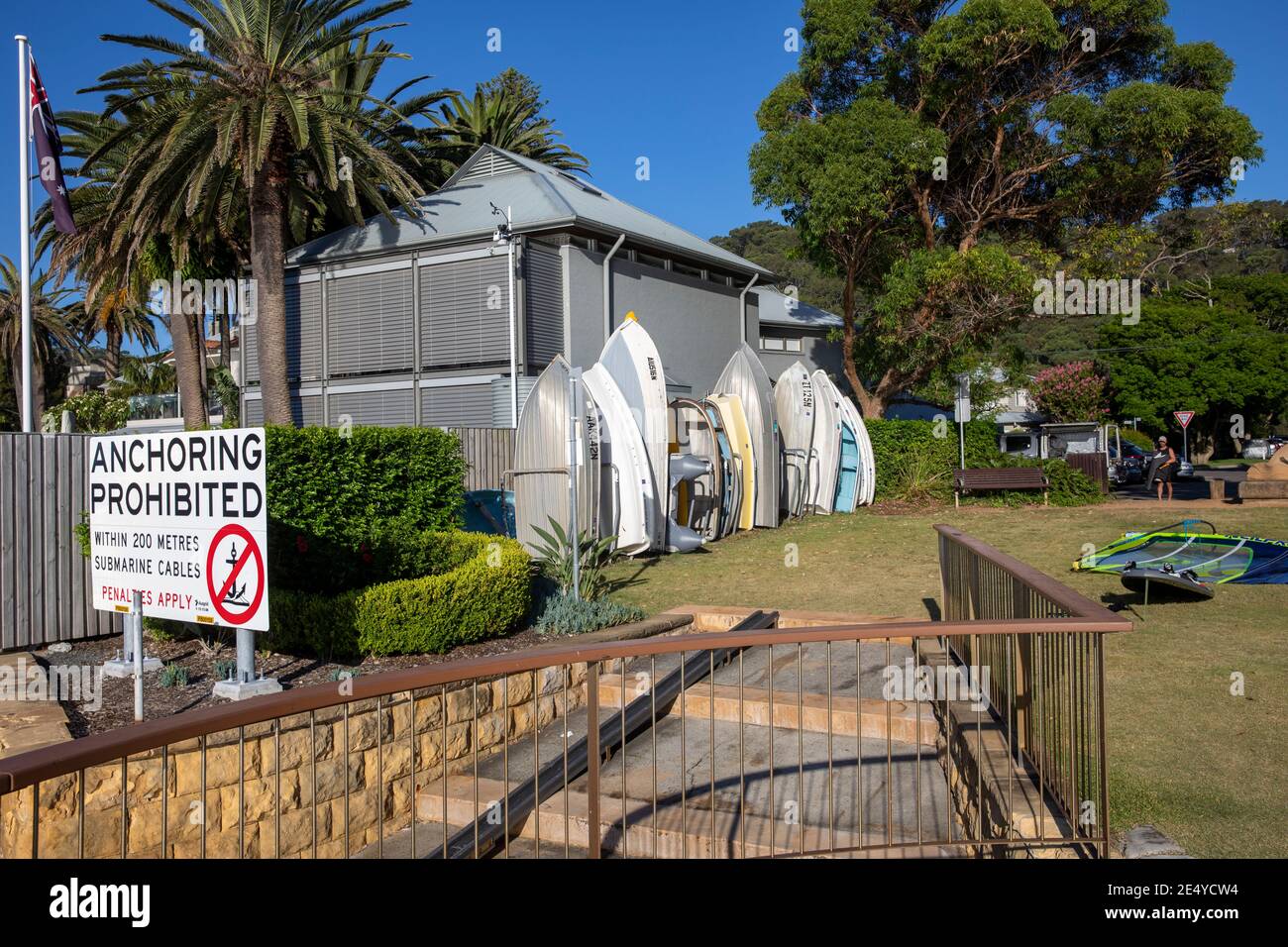 Il Lucinda Park a Palm Beach Sydney offre deposito per imbarcazioni E l'accesso a Pittwater ma l'ancoraggio è proibito, Sydney, Australia Foto Stock