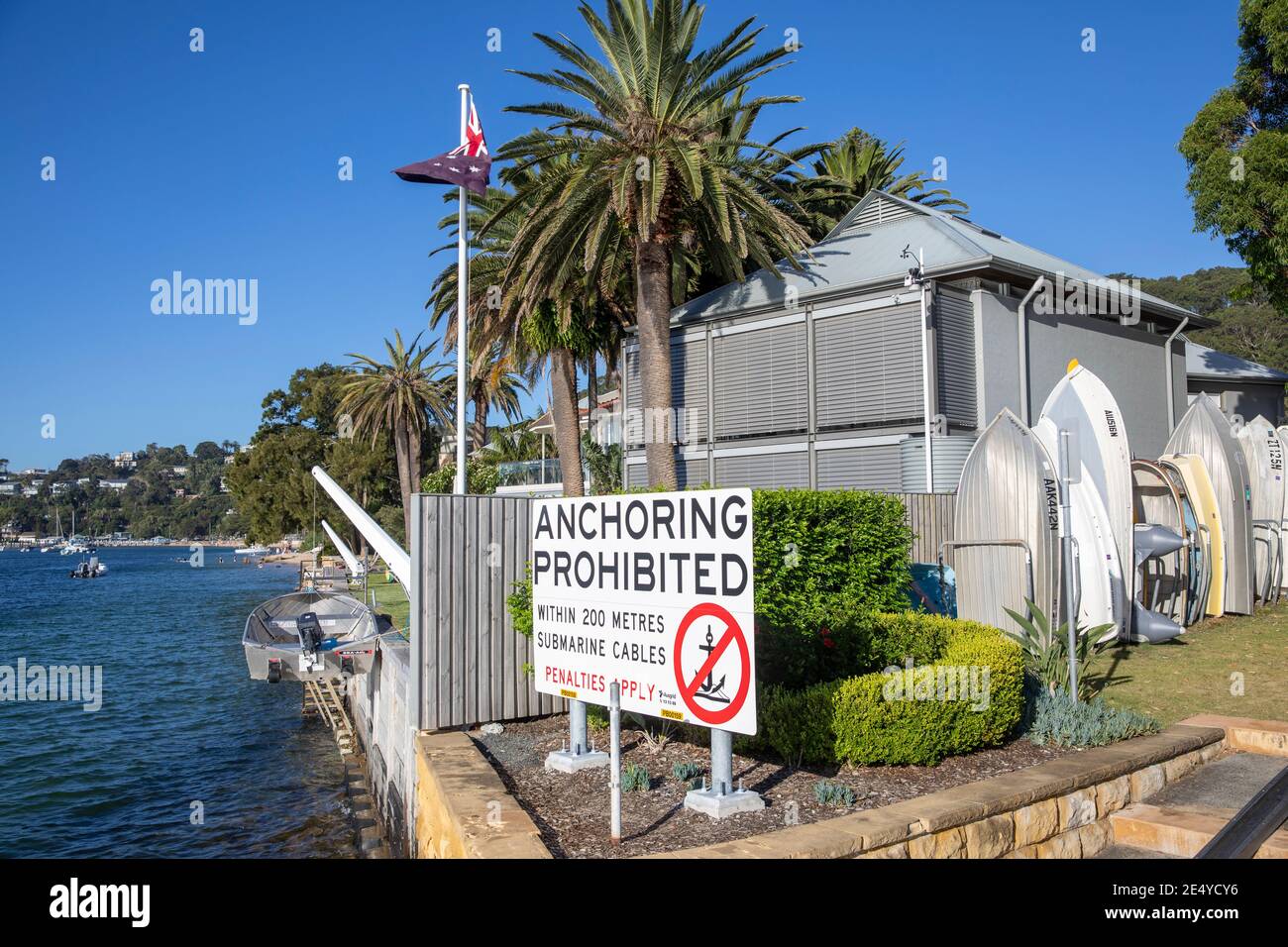 Il Lucinda Park a Palm Beach Sydney offre deposito per imbarcazioni E l'accesso a Pittwater ma l'ancoraggio è proibito, Sydney, Australia Foto Stock