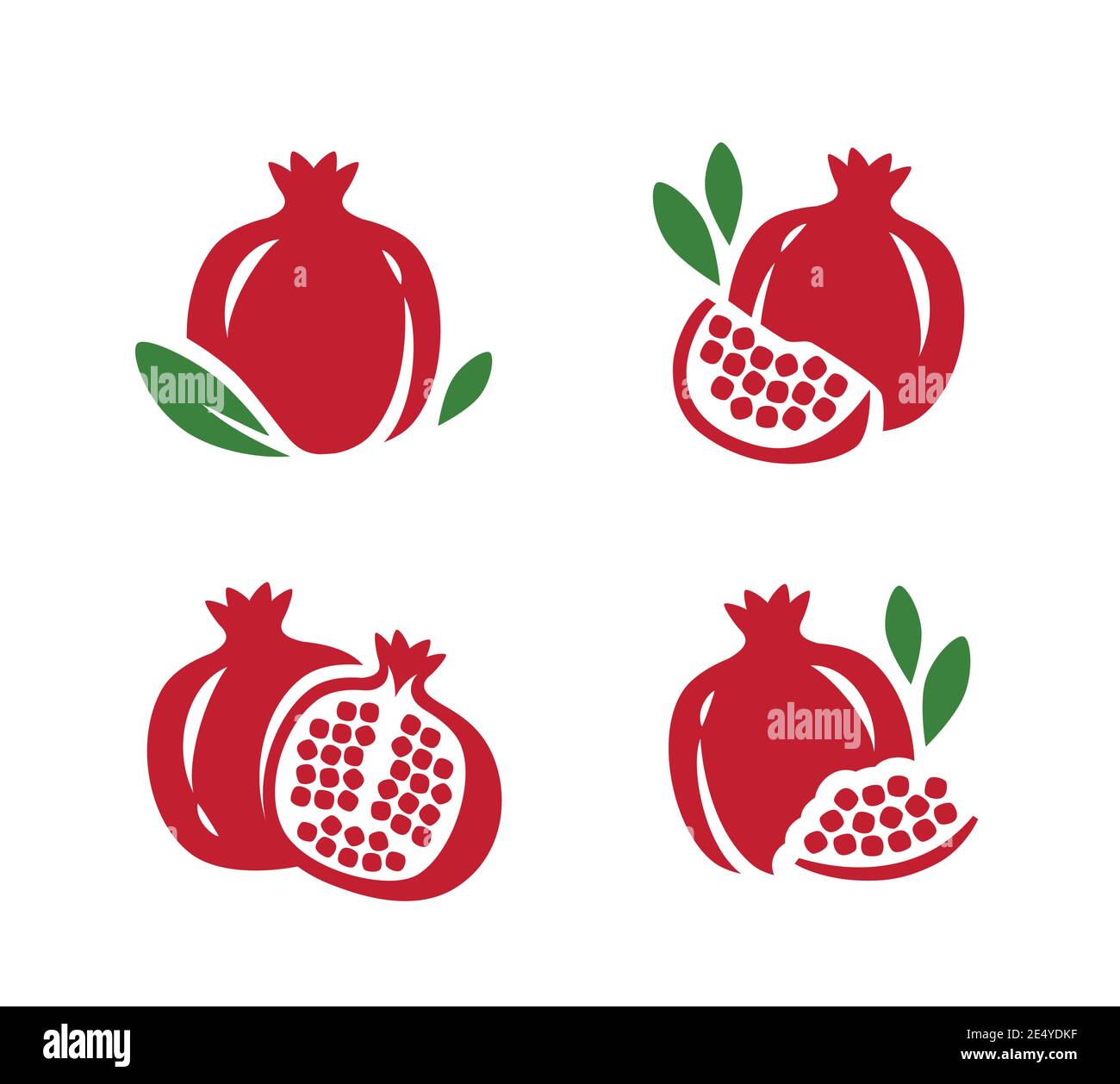 Melograno, set di icone di granato di semi. Vettore simbolo frutta Illustrazione Vettoriale