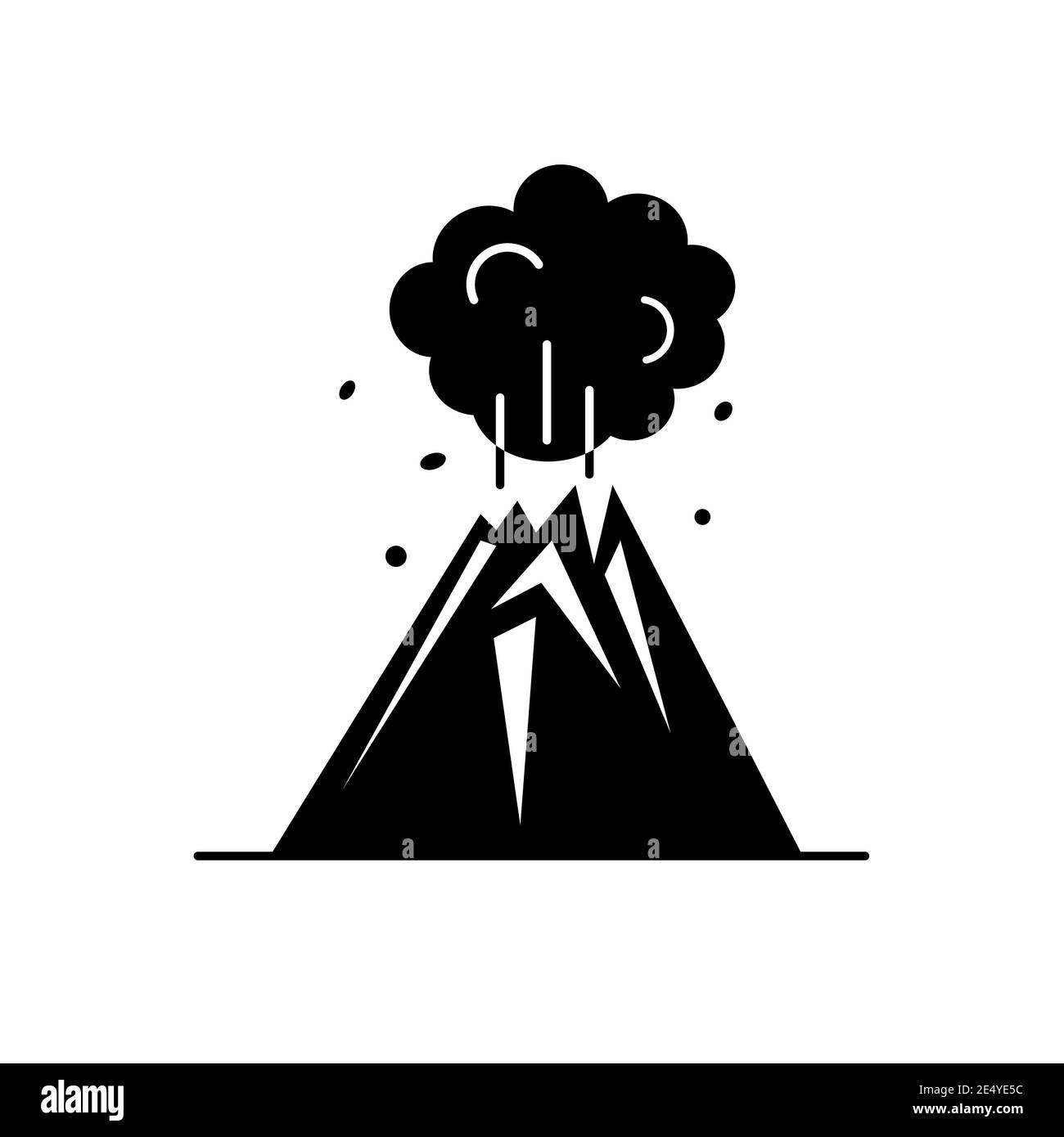 Icona della silhouette dell'eruzione del vulcano in stile piatto. Simbolo della montagna su sfondo bianco Illustrazione Vettoriale