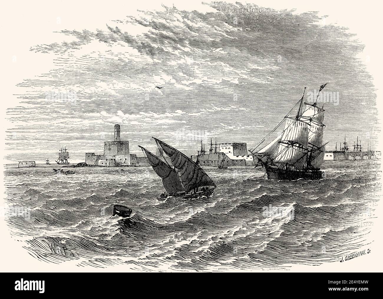 Vista storica di Alessandria, 18 ° secolo, dalle battaglie britanniche su terra e mare di James Grant Foto Stock