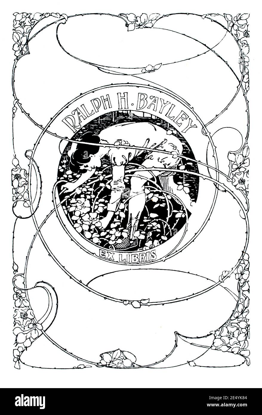 figura in disegno di bookplate del giardino da Ralph H Bayley in 1897 lo Studio un Rivista illustrato di fine e applicata Arte Foto Stock