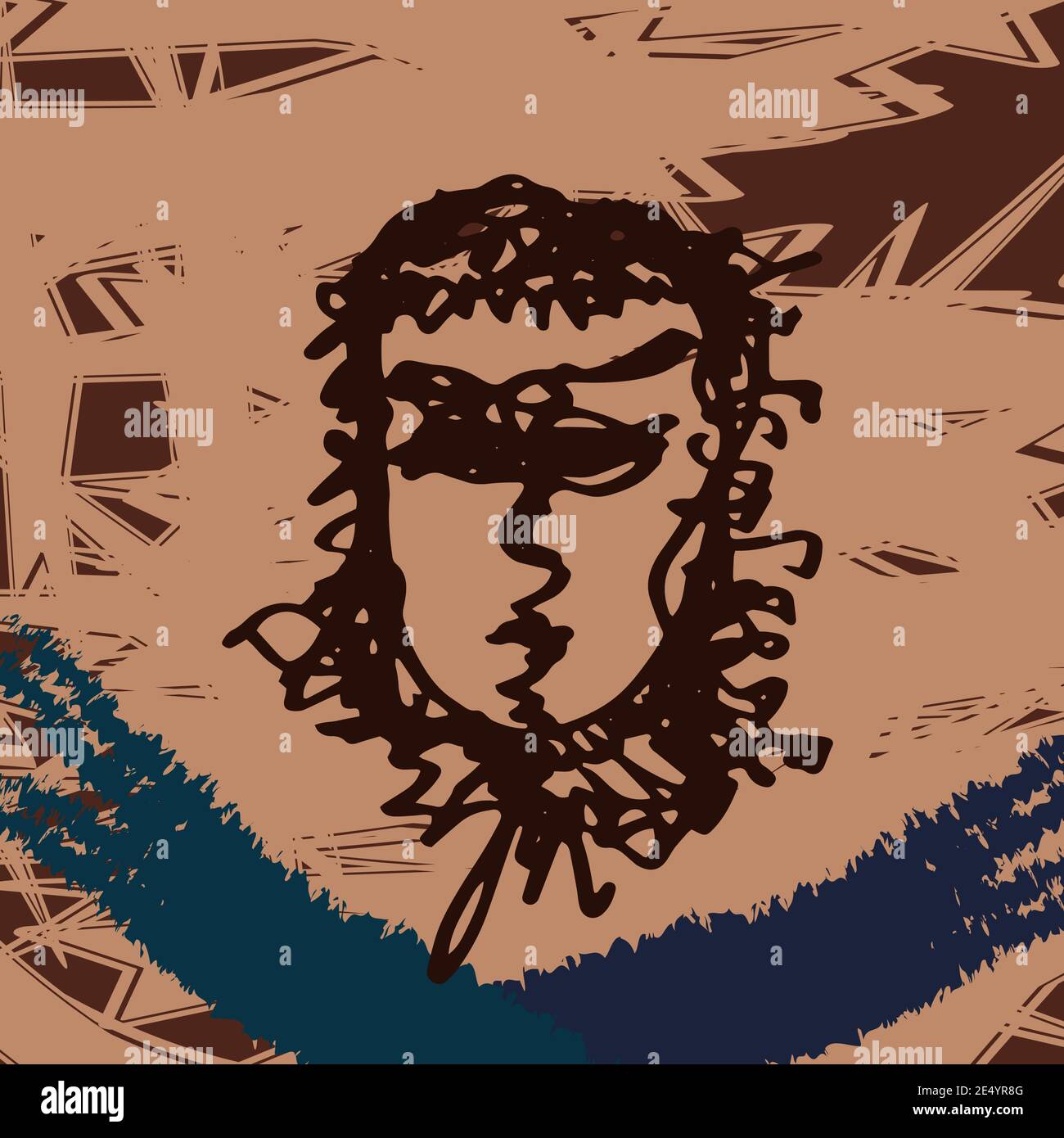 Faccia femminile su sfondo marrone, linea di faccia Arte continua, pittura espressionista Illustrazione Vettoriale