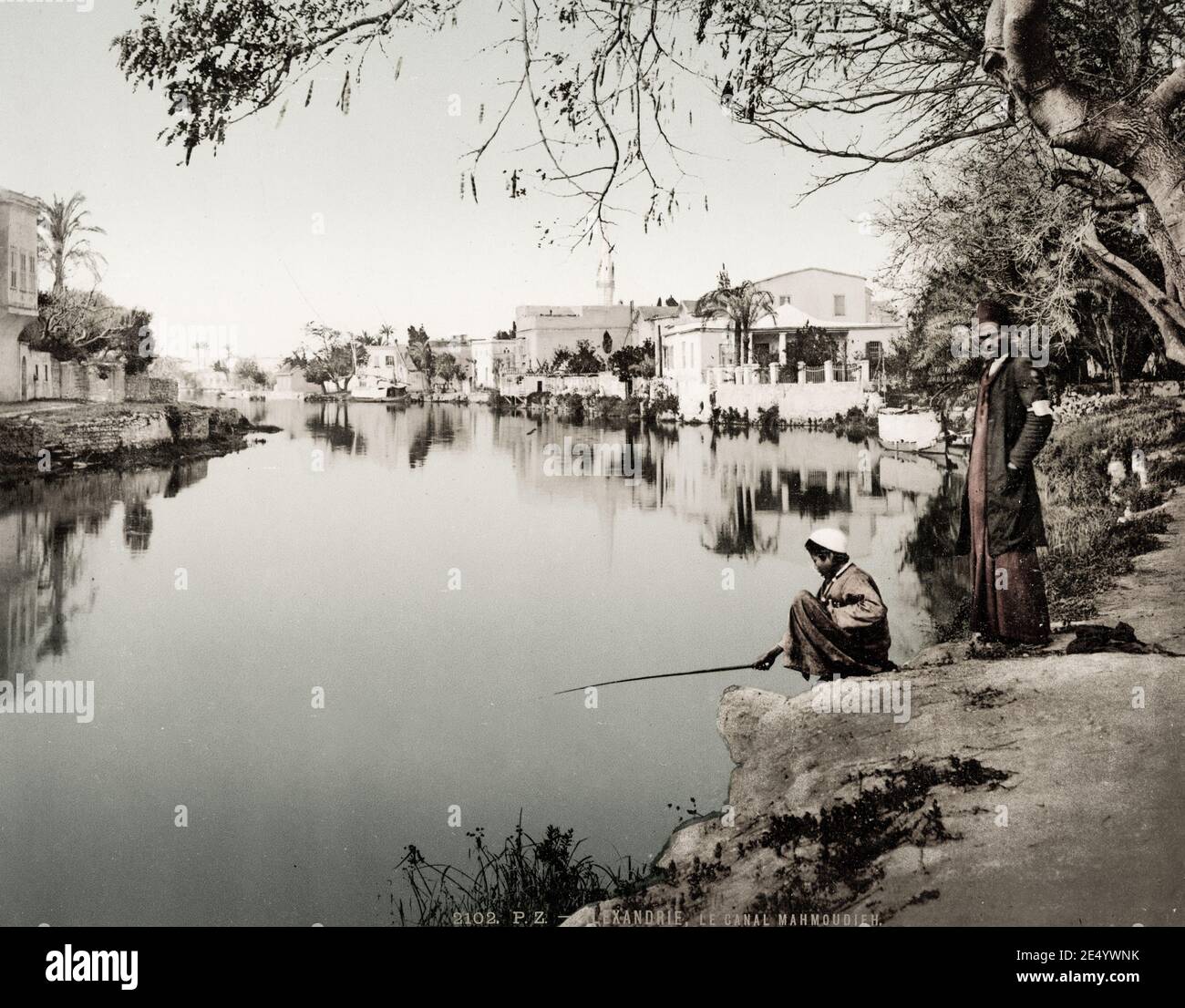Fotografia d'epoca del XIX secolo: Canale Mahmoudia, Alessandria, Egitto. Foto Stock