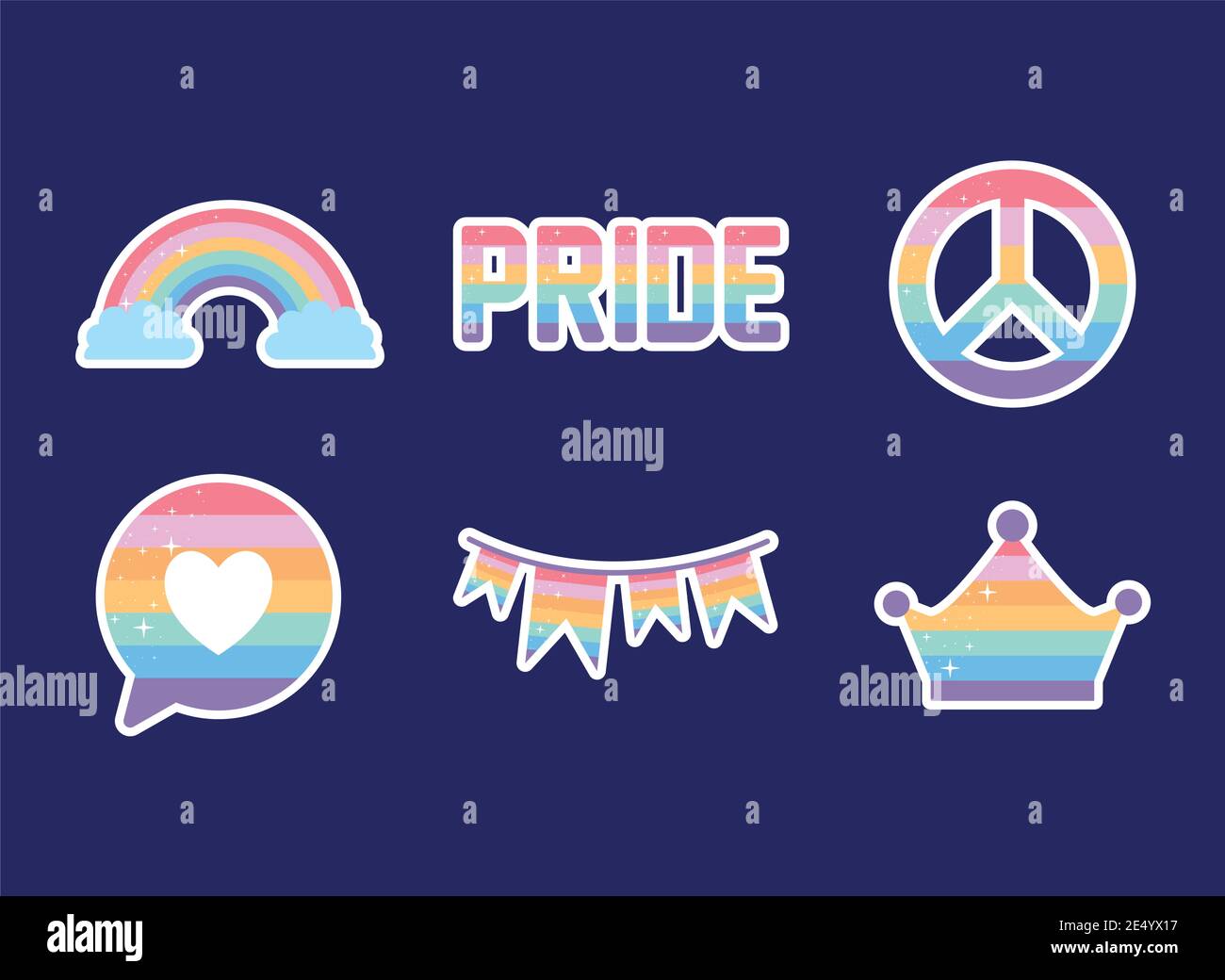 pacchetto di icone con colori di orgoglio lgbtq su un viola sfondo Illustrazione Vettoriale