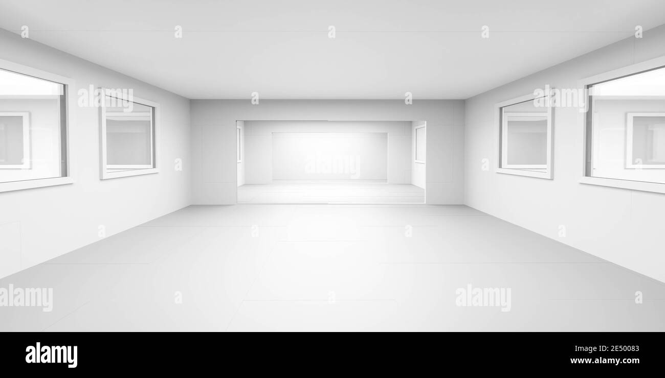 ambiente di fabbrica moderno per laboratori scientifici con rappresentazione 3d di windows Foto Stock