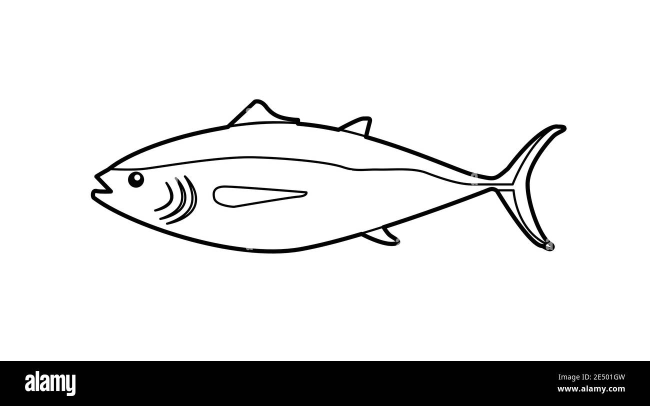 Vettore isolato Illustrazione di un pesce. Illustrazione o icona dei pesci in bianco e nero Illustrazione Vettoriale