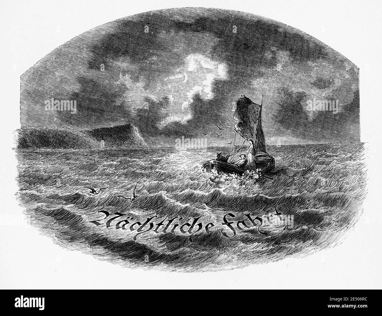Illustrazione del poema di Heine´s 'Nächtliche Fahrt' o un tour di notte in barca, scrittore e poeta tedesco Heinrich Heine, collezione di poemi Romancero, 1880 Foto Stock