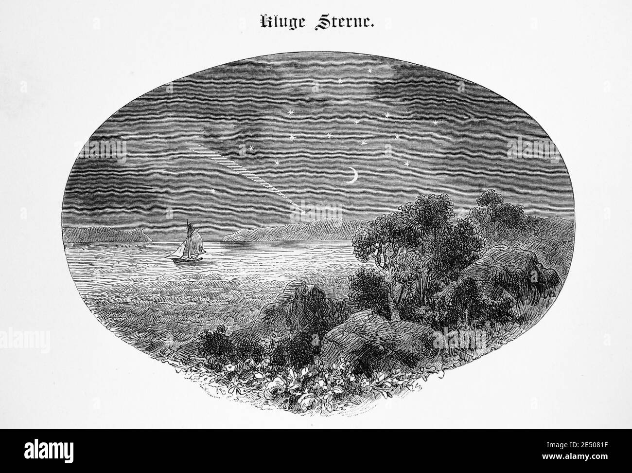 Illustrazione di Heine´s poema 'Kluge Sterne' o stelle intelligenti sulla sapidità delle stelle, poeta tedesco Heinrich Heine, raccolta di poemi Romancero, 1880 Foto Stock
