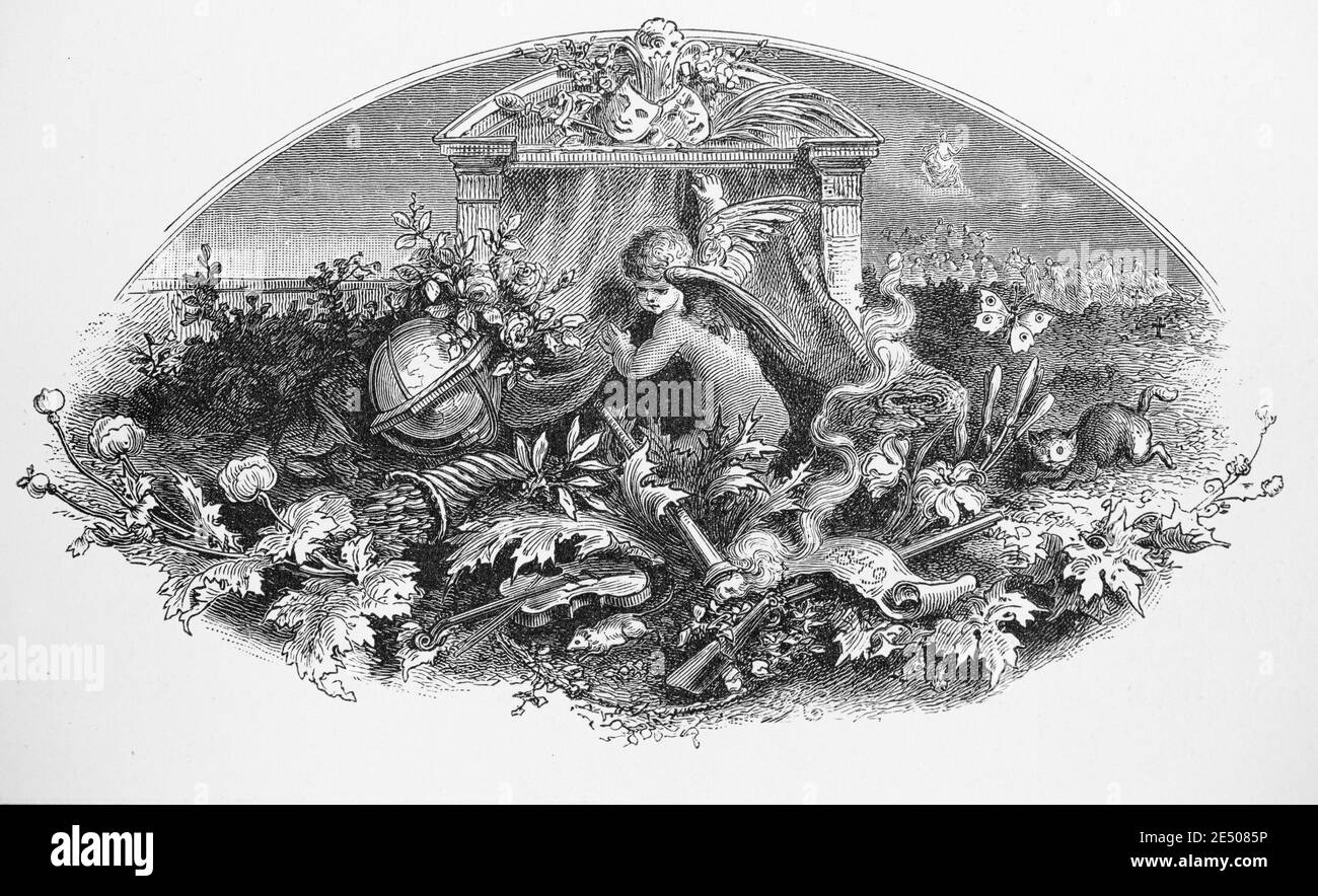 Illustrazione di Heine´s poema di guerra 'Enfant perdu' , scrittore e poeta tedesco Heinrich Heine, collezione di poemi Romancero, 1880 Foto Stock
