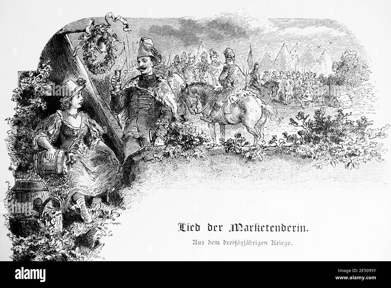 Illustrazione di Heine´s poema Lied der Marketenderin su un sutler e soldati, scrittore e poeta tedesco Heinrich Heine, collezione di poemi Romancero,1880 Foto Stock