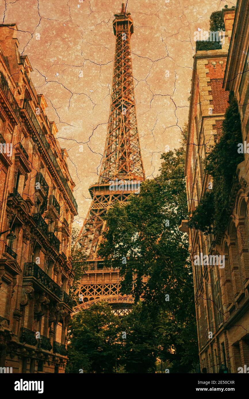 La Torre Eiffel di Parigi in stile vintage Foto Stock