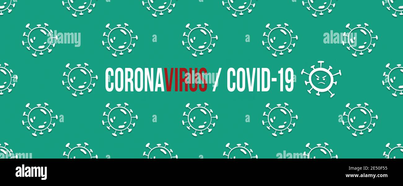 Banner coronavirus, illustrazione COVID-19 in forma di modello senza giunture, virus al microscopio, sfondo per il sito web Foto Stock
