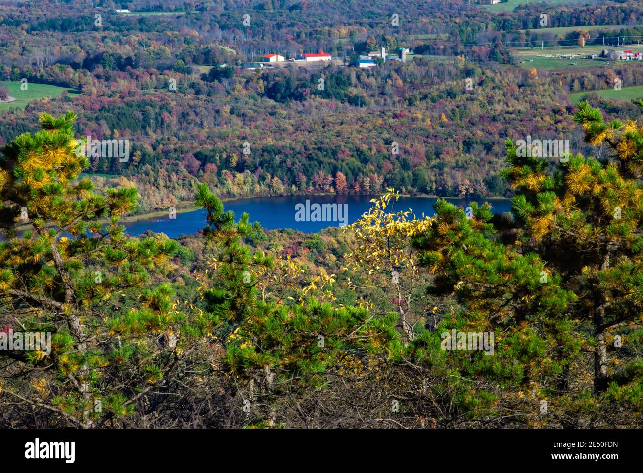 Vista della contea rurale di Wayne Pennsylvania dalla cima del monte Moosic a Lackawanna. Contea. Foto Stock