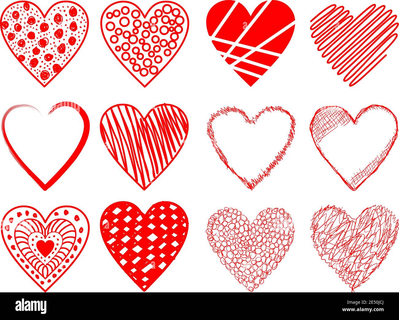 Set di cuori per San Valentino. Clip art vettoriale per febbraio 14 Illustrazione Vettoriale