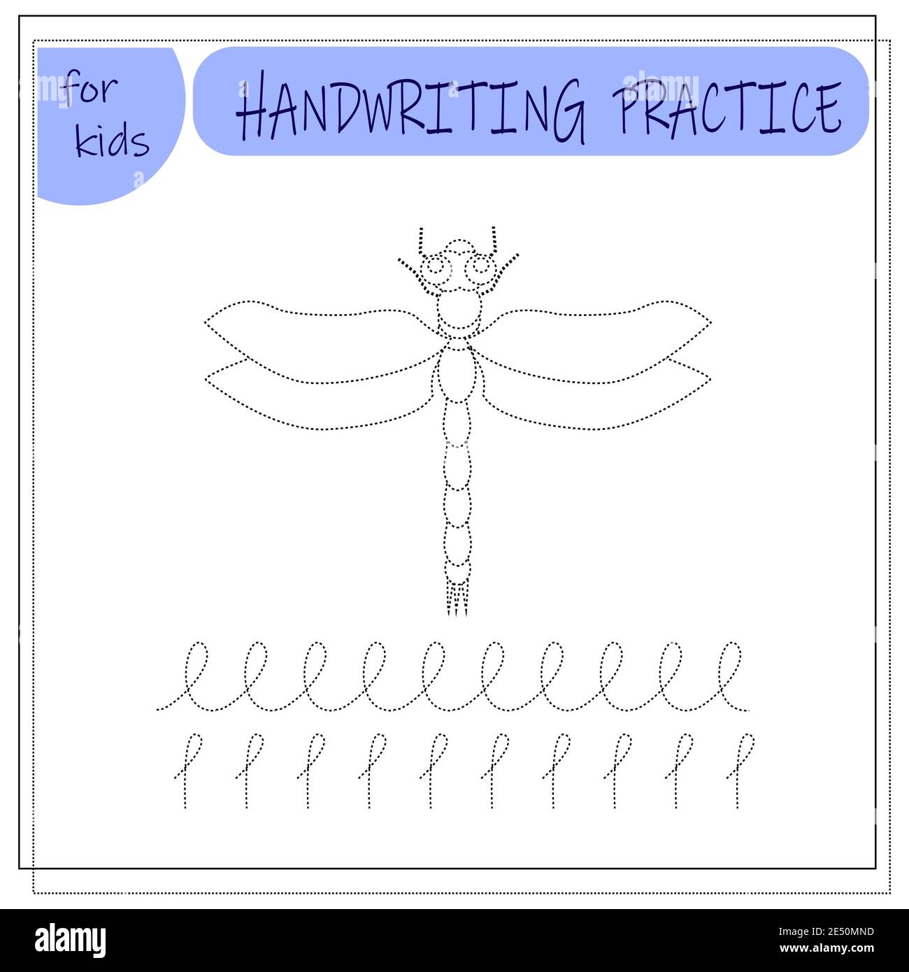 Handwriting gioco di addestramento per i capretti. Cerchi la libellula Illustrazione Vettoriale