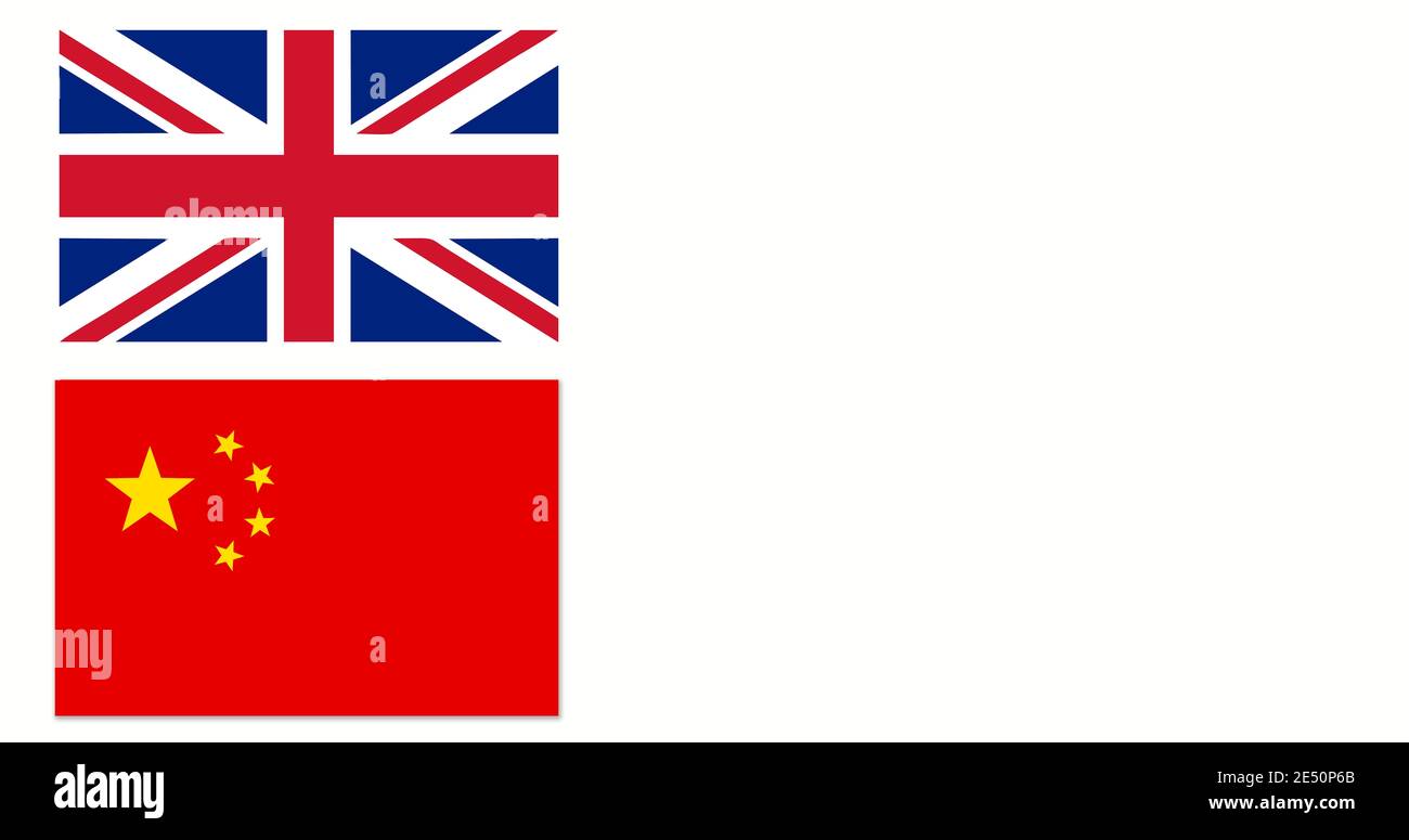 La bandiera rossa cinese e il Regno Unito Union Jack bandiera su sfondo bianco Foto Stock