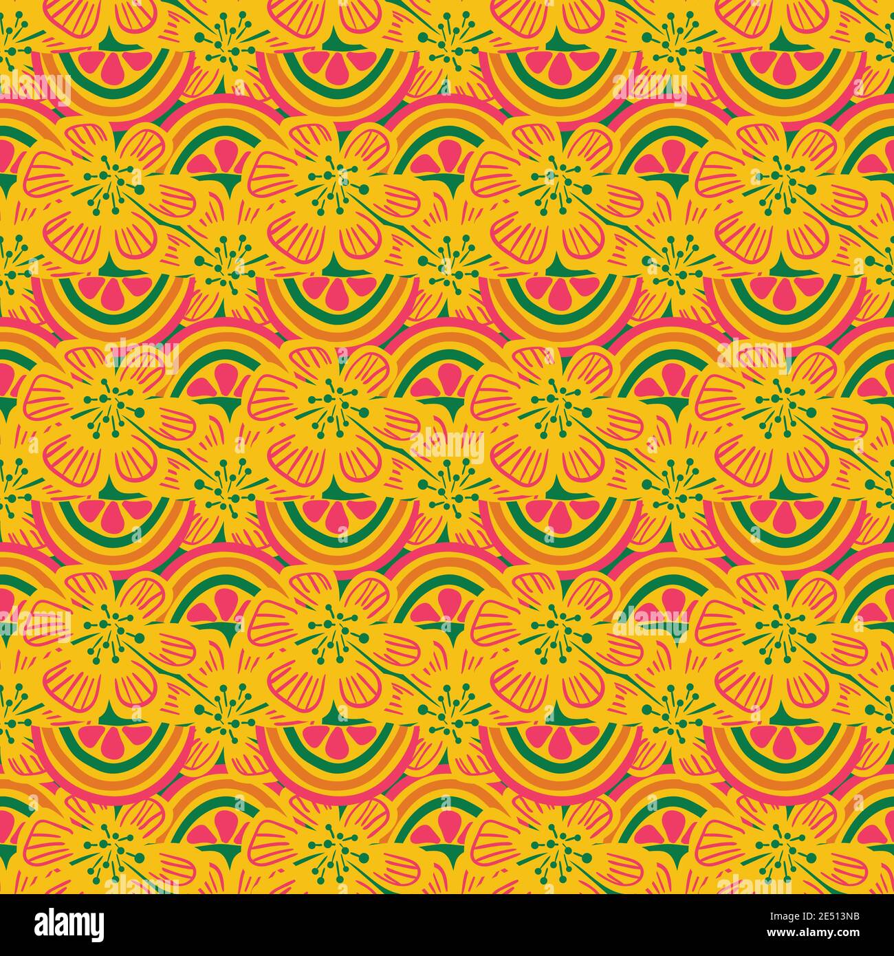 arance arcobaleno e fiori senza cuciture motivo Illustrazione Vettoriale