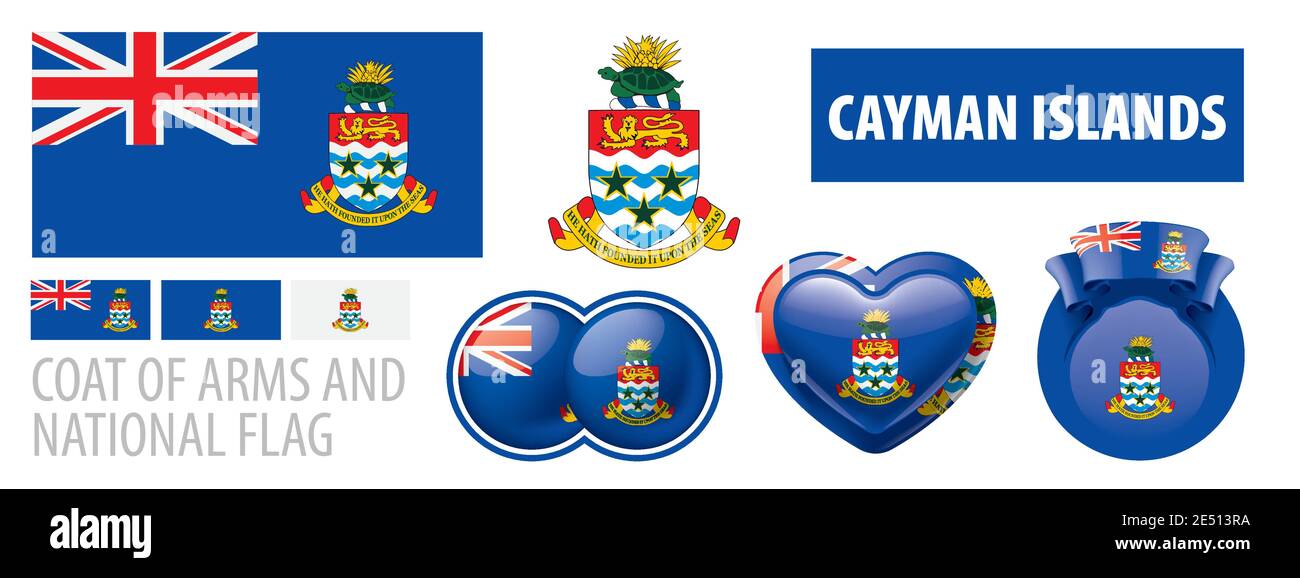 Insieme vettoriale dello stemma e della bandiera nazionale Delle Isole Cayman Illustrazione Vettoriale