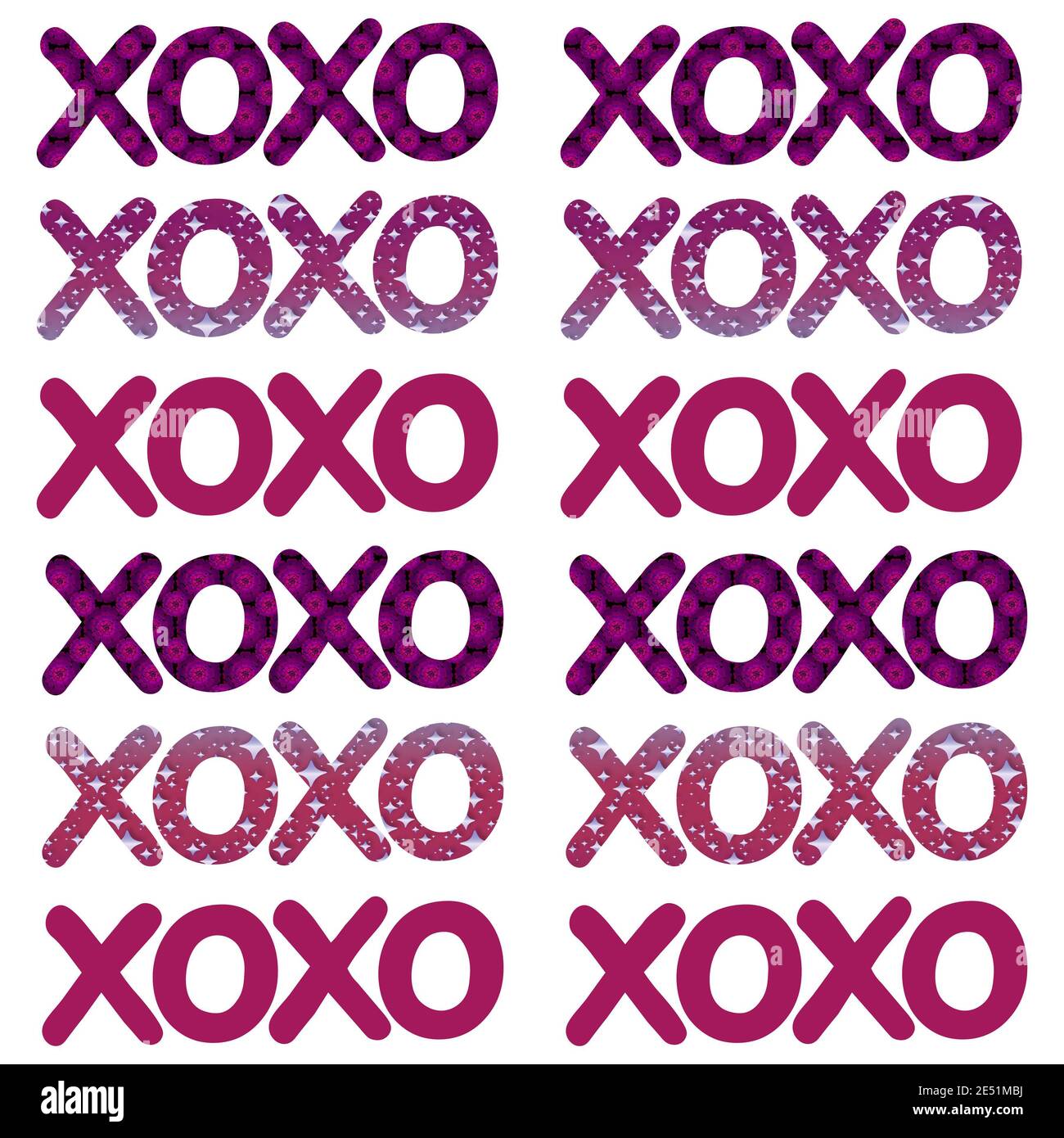 Iscrizione XOXO di diversi colori Foto Stock