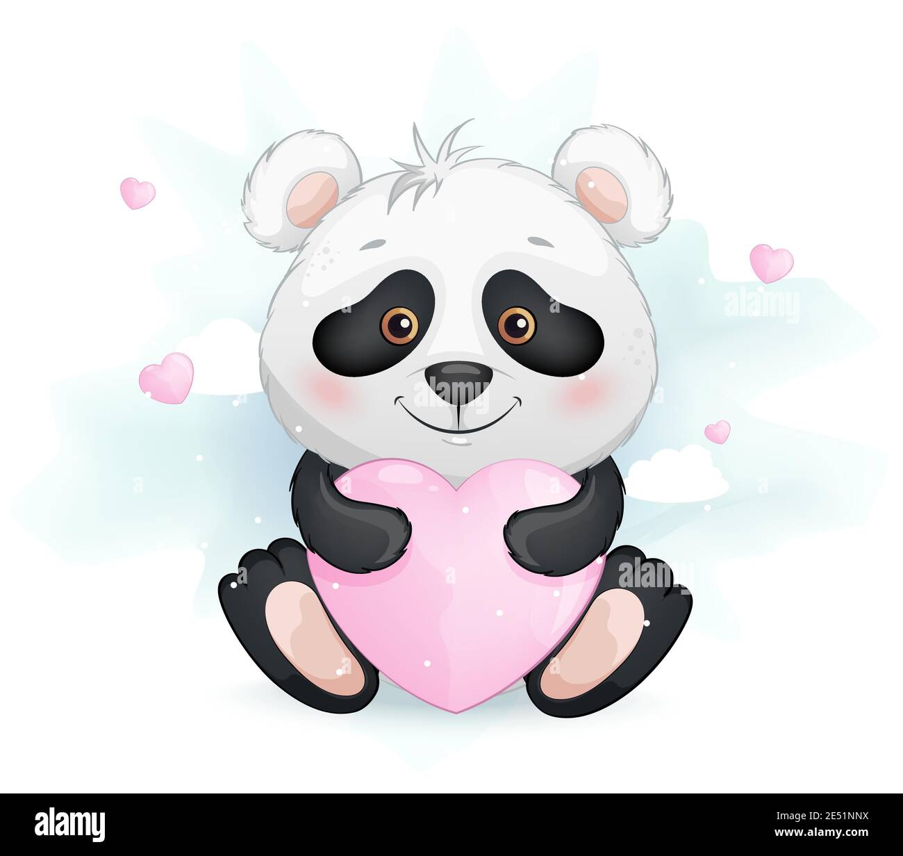 Vettore stock. Carino panda che tiene il cuore rosa. Divertente personaggio cartoon. Illustrazione vettoriale Illustrazione Vettoriale