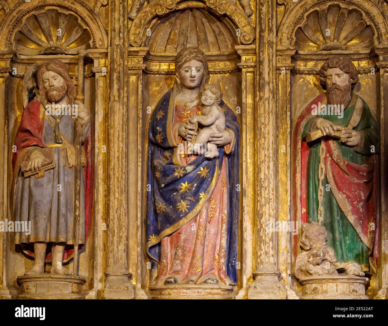 Maria con il Bambino nella Cappella di Santa Fe o San Bartolomé della Cattedrale - Santiago de Compostela, Galizia, Spagna Foto Stock