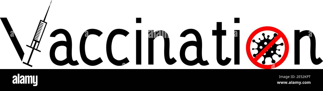 Iscrizione alla vaccinazione. Covid-19, siringa, barrato il logo del coronavirus. Vettore concettuale Illustrazione Vettoriale