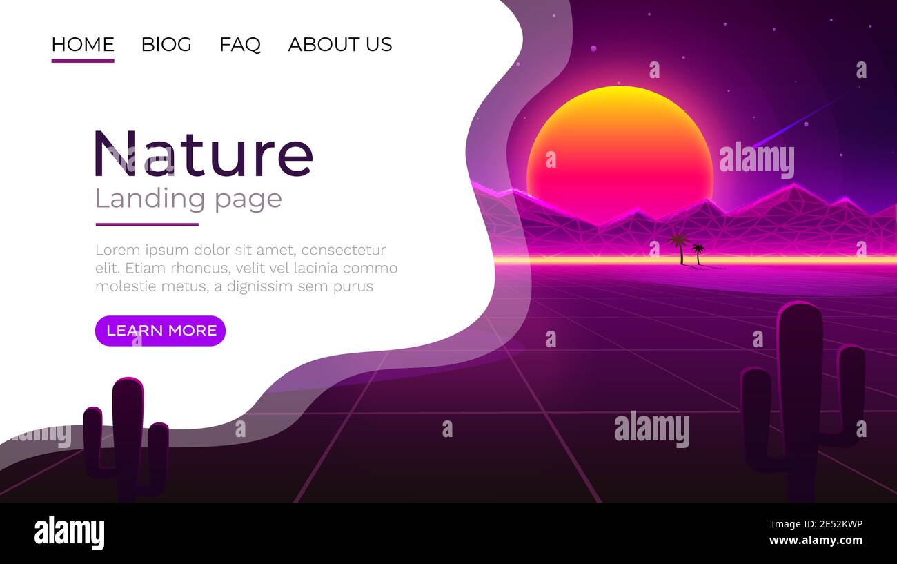 Pagina di destinazione schermo, natura paesaggio modello copertina. Sfondo del sito web. Illustrazione vettoriale Illustrazione Vettoriale