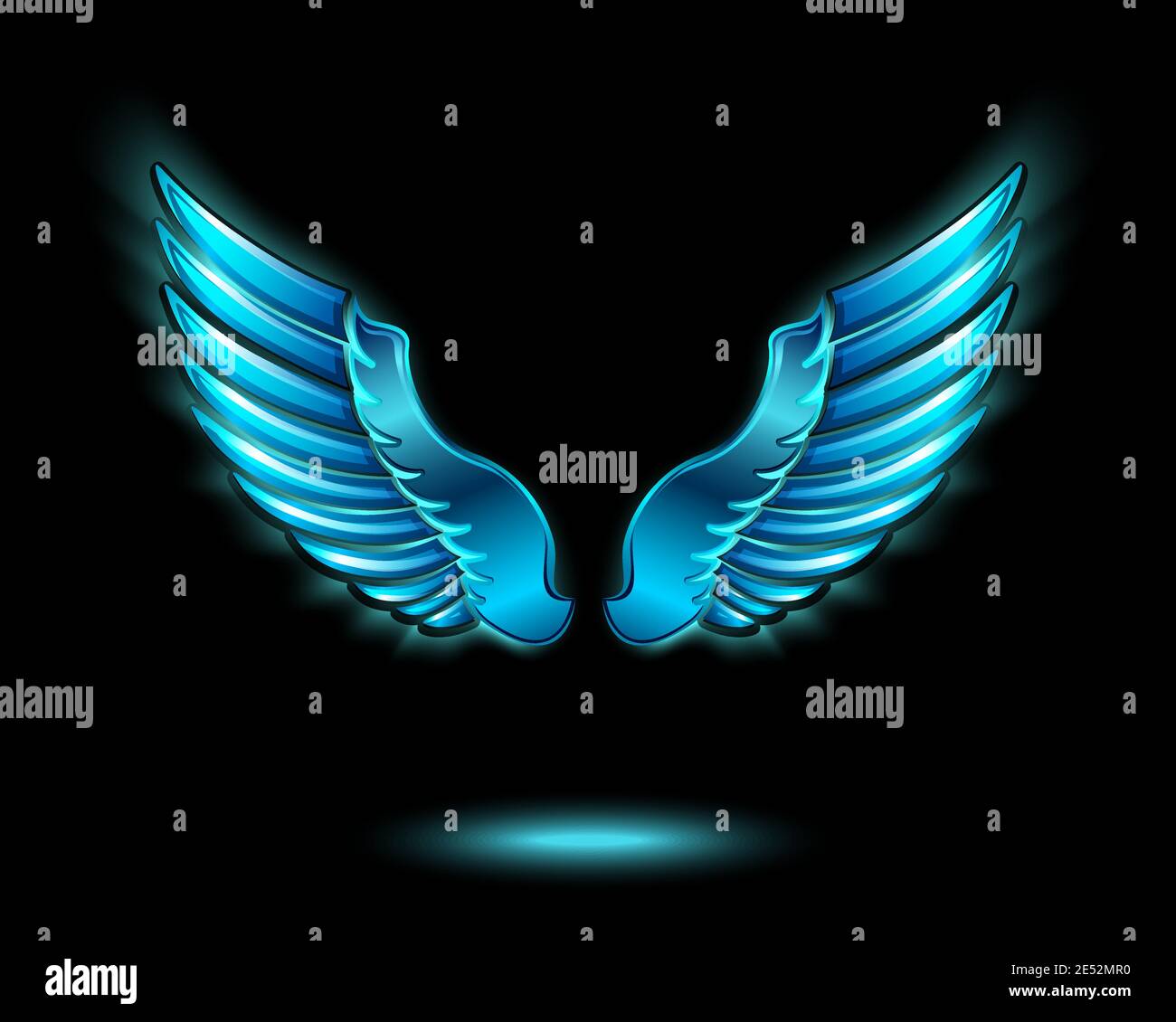 Blu brillante angel wings con lucentezza metallica e simbolo di ombra illustrazione vettoriale Illustrazione Vettoriale