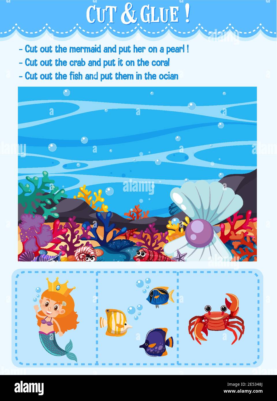 Taglia e colla gioco per l'illustrazione dell'asilo Illustrazione Vettoriale