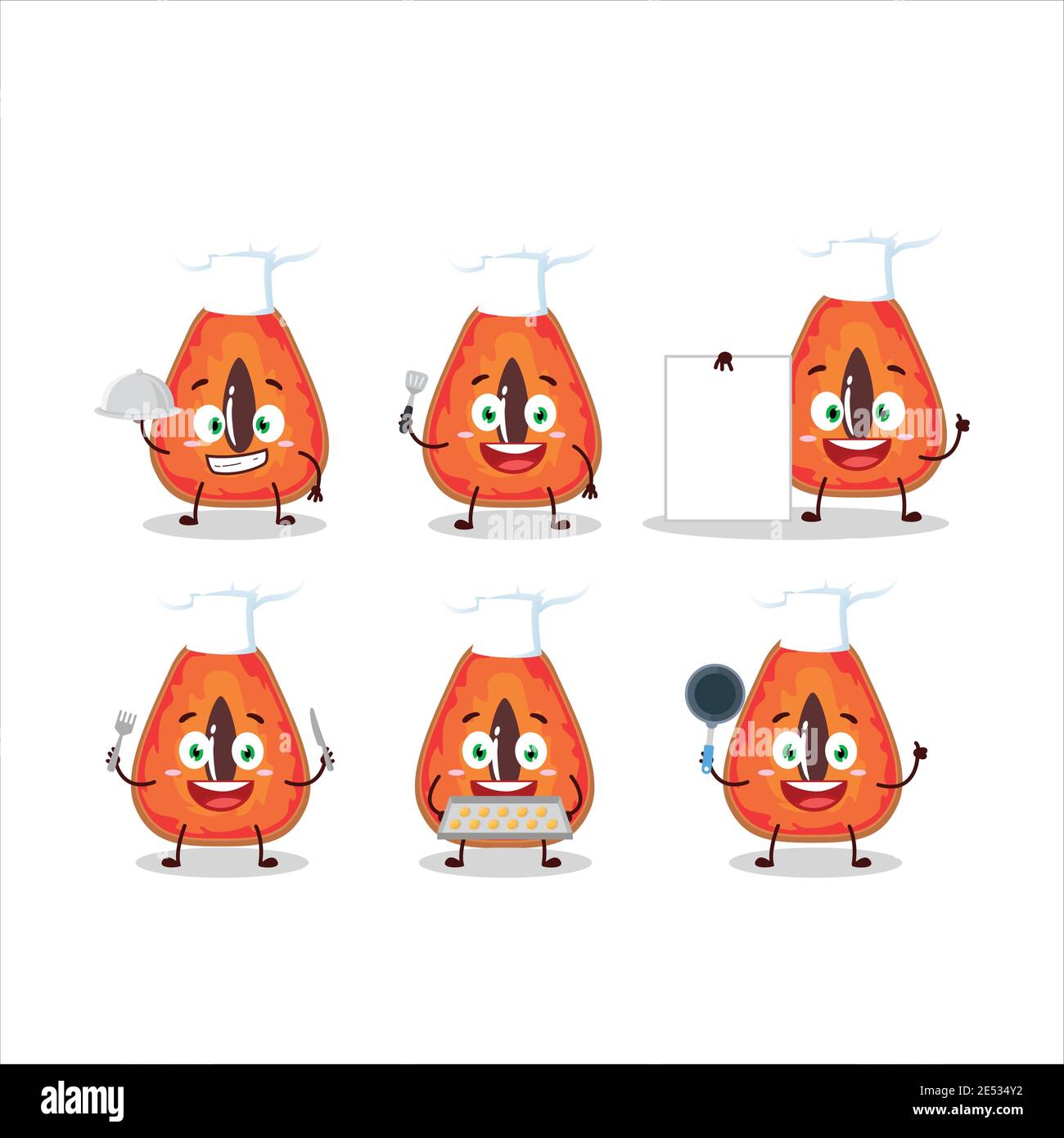 Personaggio cartoon di fetta di mamey con varie emoticon chef. Illustrazione vettoriale Illustrazione Vettoriale