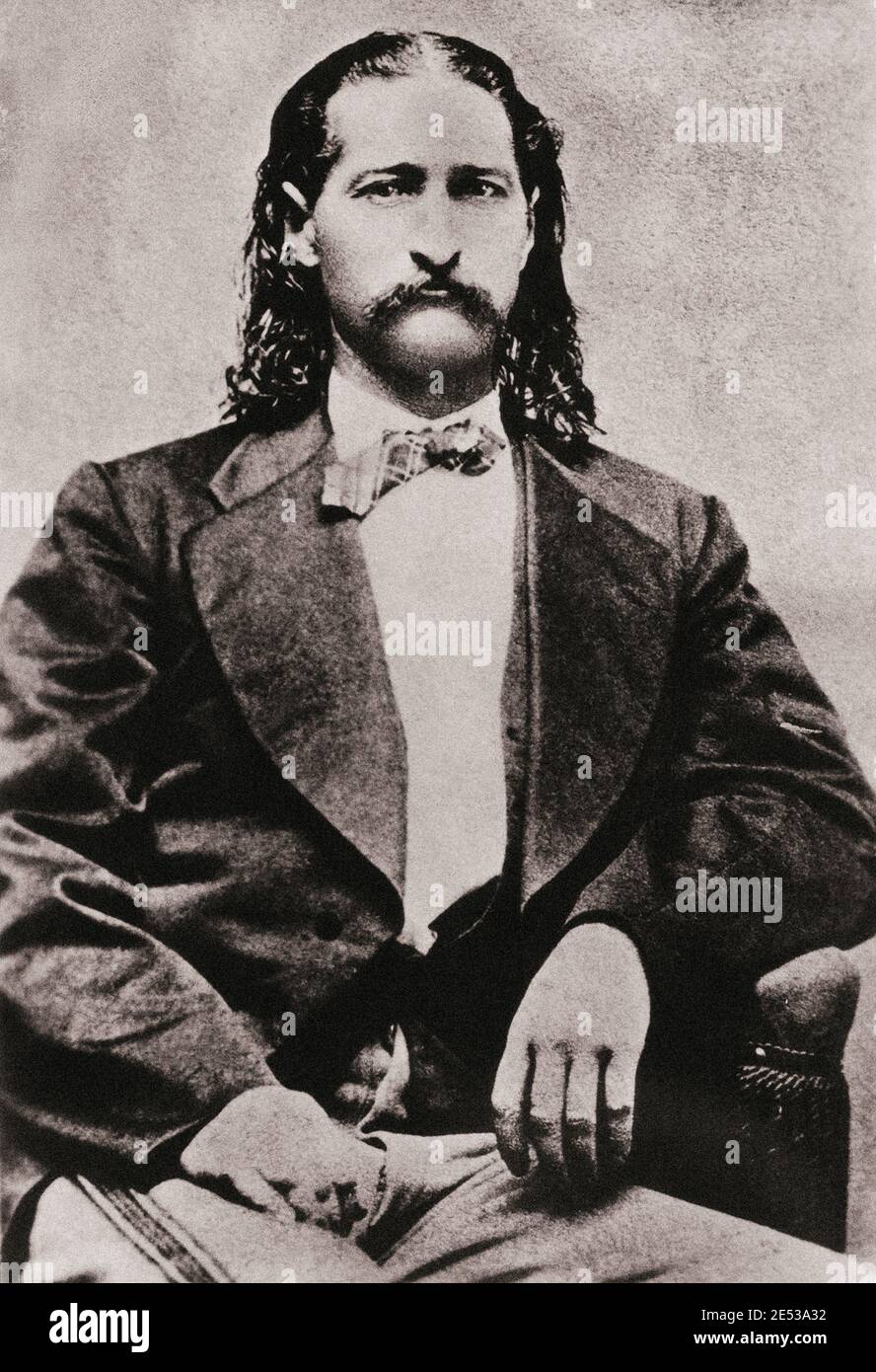 Ritratto d'epoca di Wild Bill Hickok. James Butler Hickok (1837 – 1876), meglio conosciuto come 'Wild Bill' Hickok, è stato un eroe popolare del vecchio West americano Foto Stock
