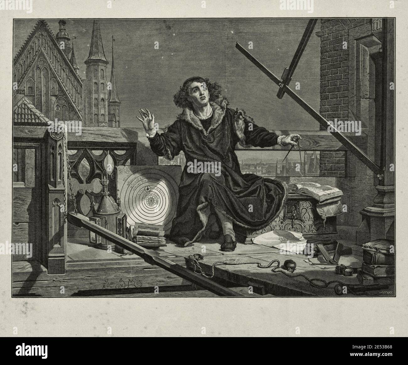 Nicolaus Copernico (Nikolaus Kopernikus; Niklas Koppernigk; 1473 – 1543) è stato un politmath di epoca rinascimentale la cui teoria dell'universo pose il Sole r Foto Stock