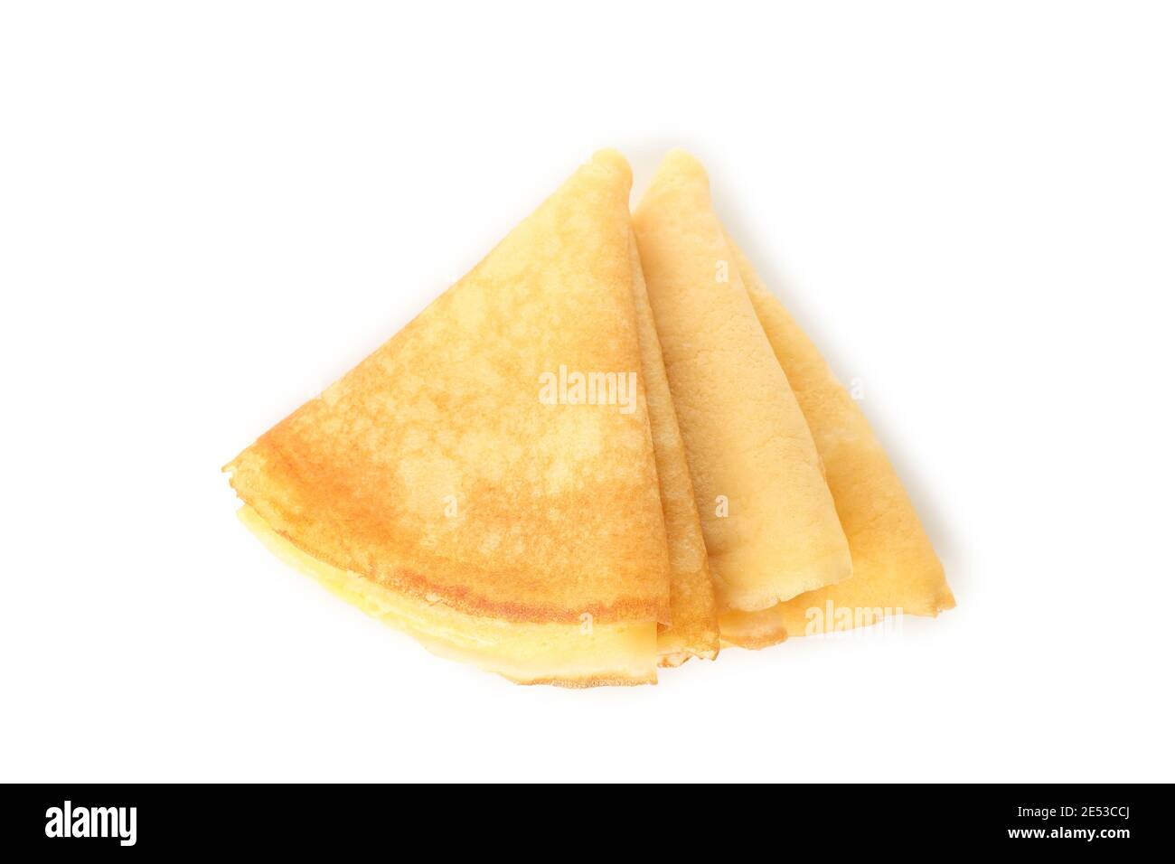 Gustosi pancake sottili isolati su sfondo bianco Foto Stock