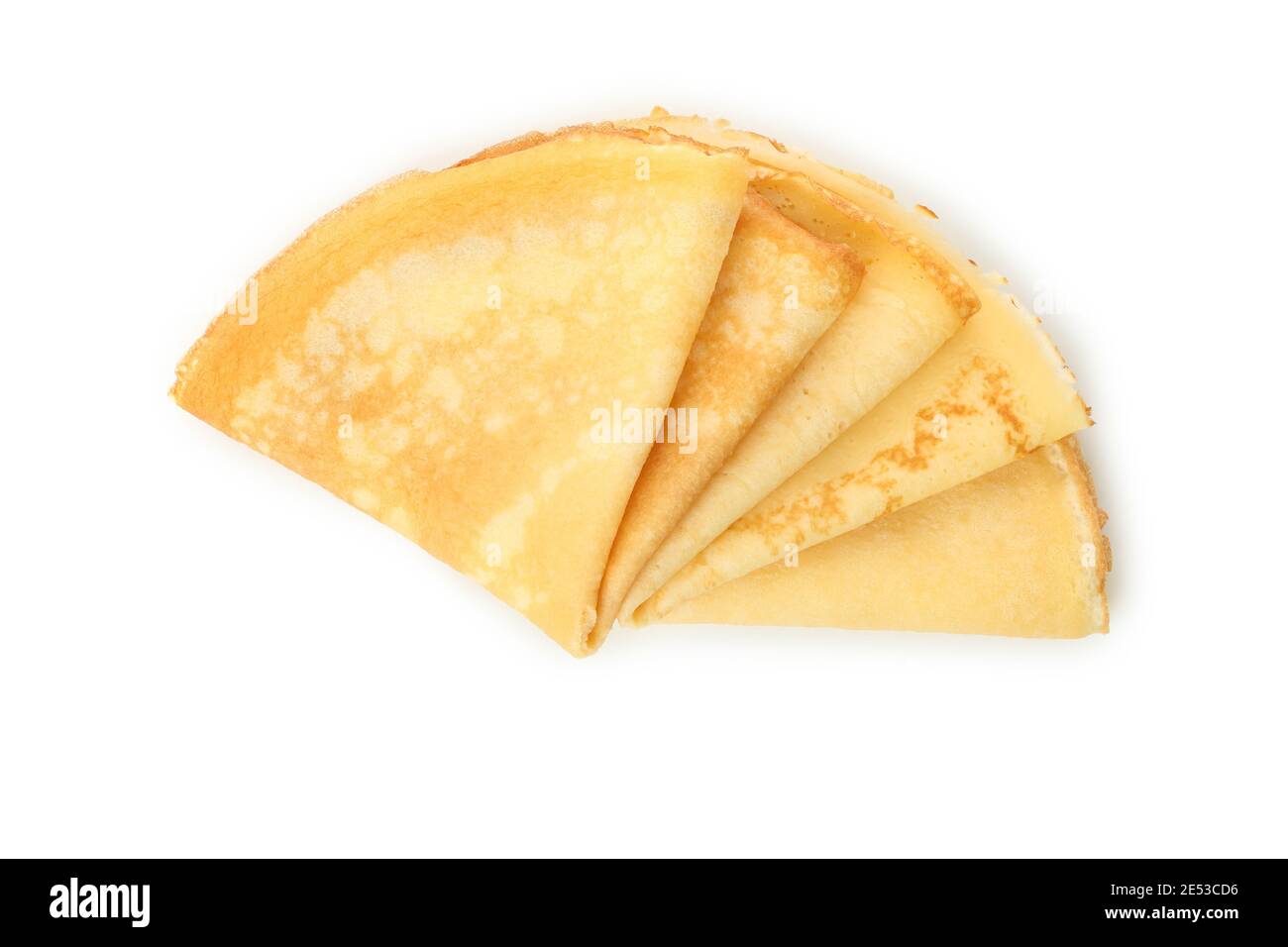 Gustosi pancake sottili isolati su sfondo bianco Foto Stock